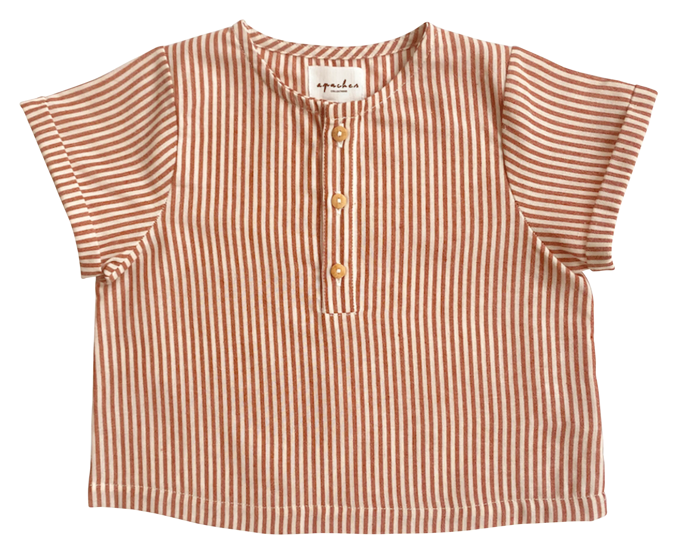 Blouse droite col rond en coton à rayures Marron MANI