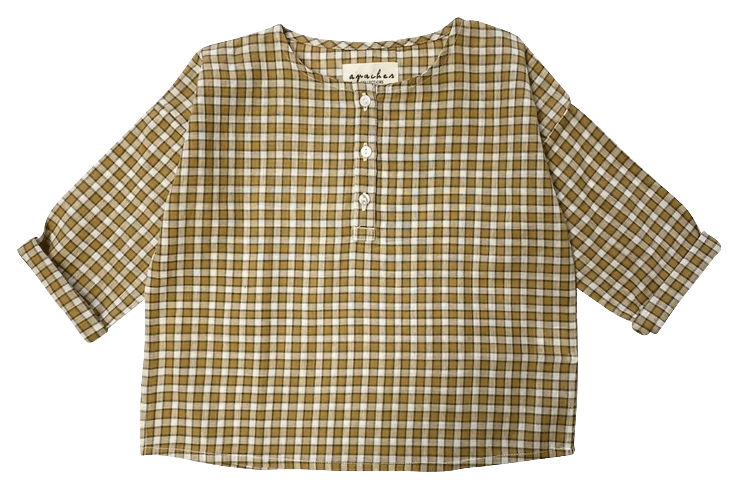 Tee-shirt col rond à carreaux en coton Marron ARUN