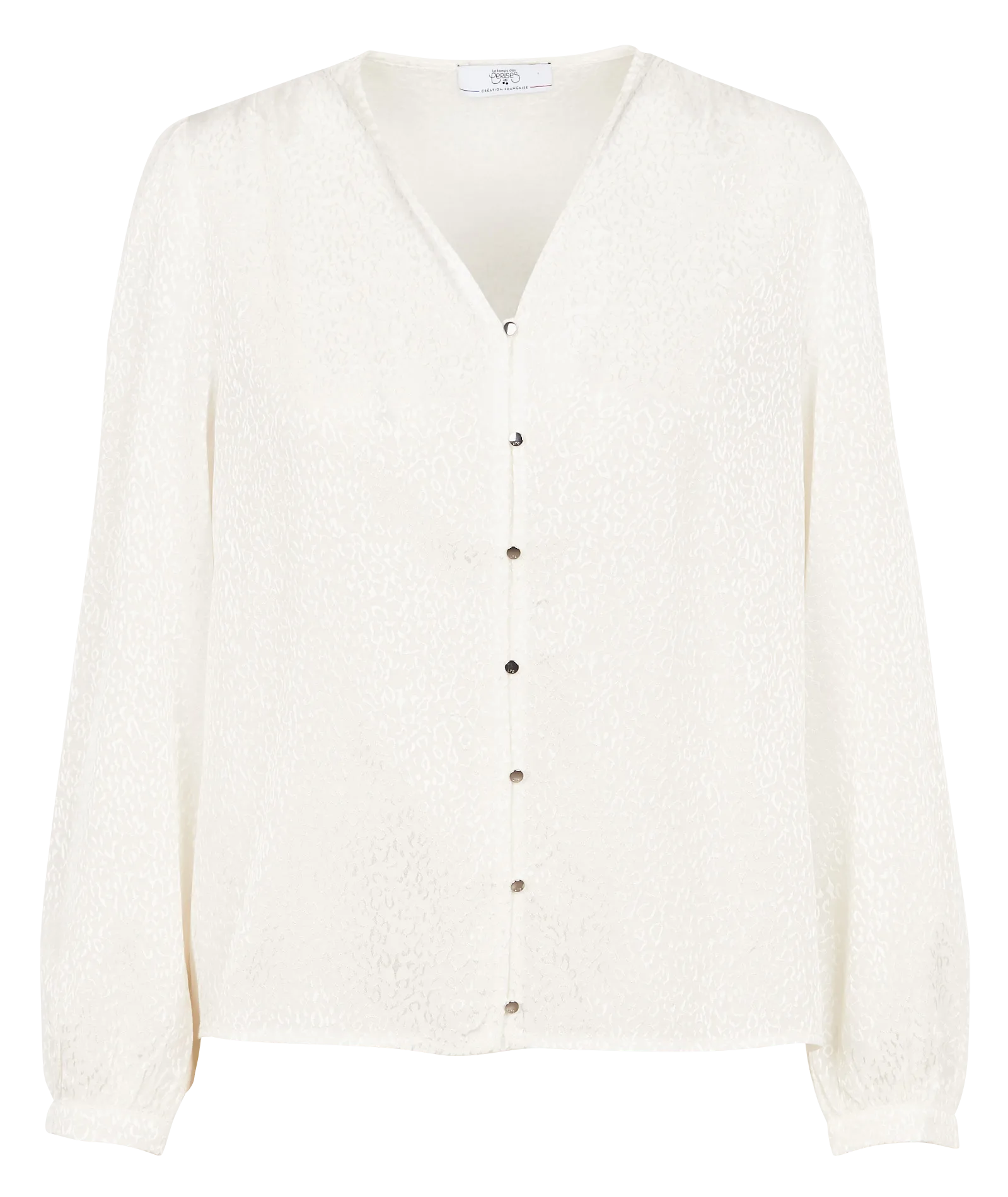 Blouse droite col V en jacquard Blanc FRANO