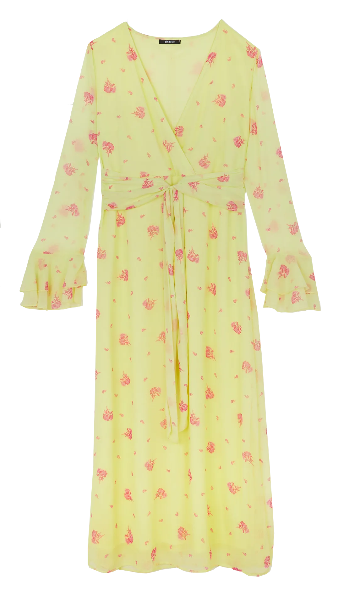 Robe longue col V à imprimé Jaune