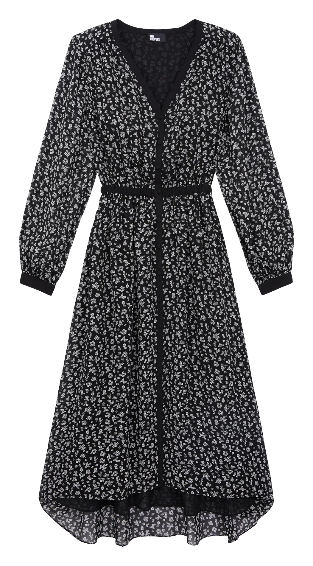 Robe longue col V imprimé fleuri Noir