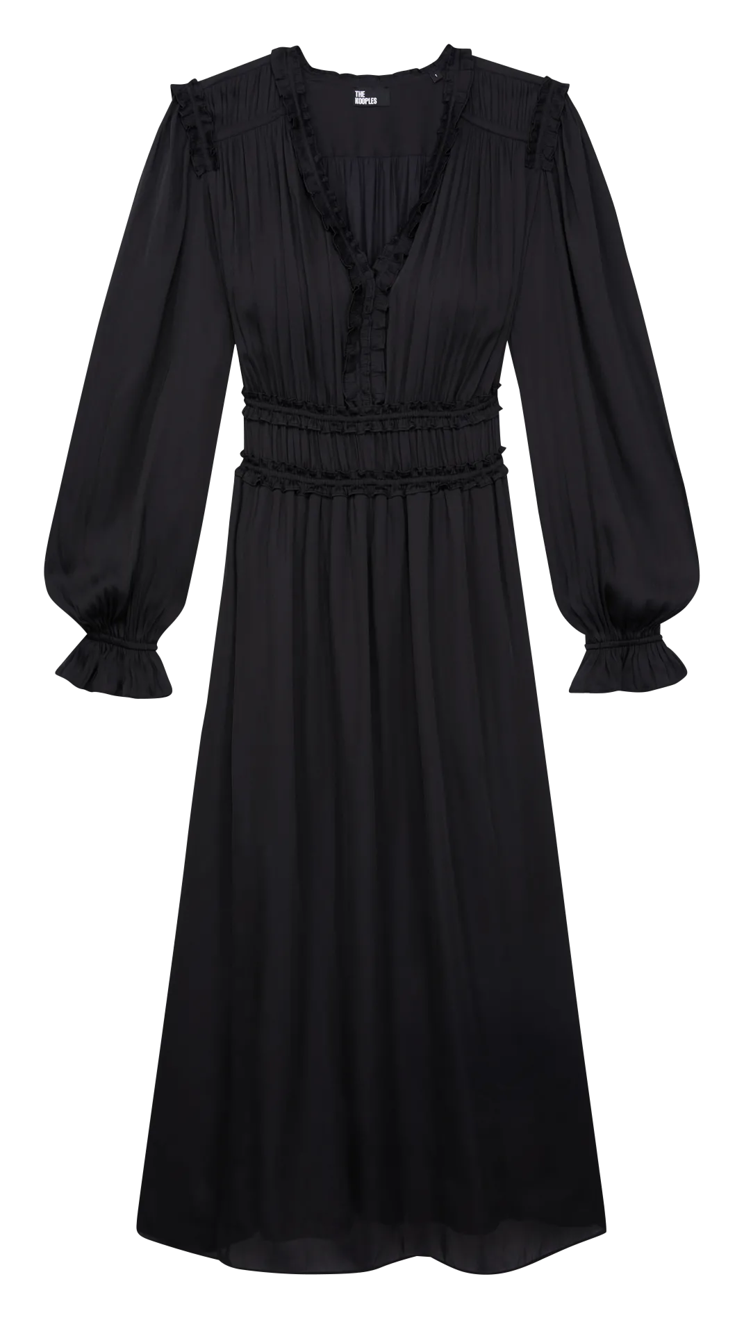 Robe longue col V satinée Noir