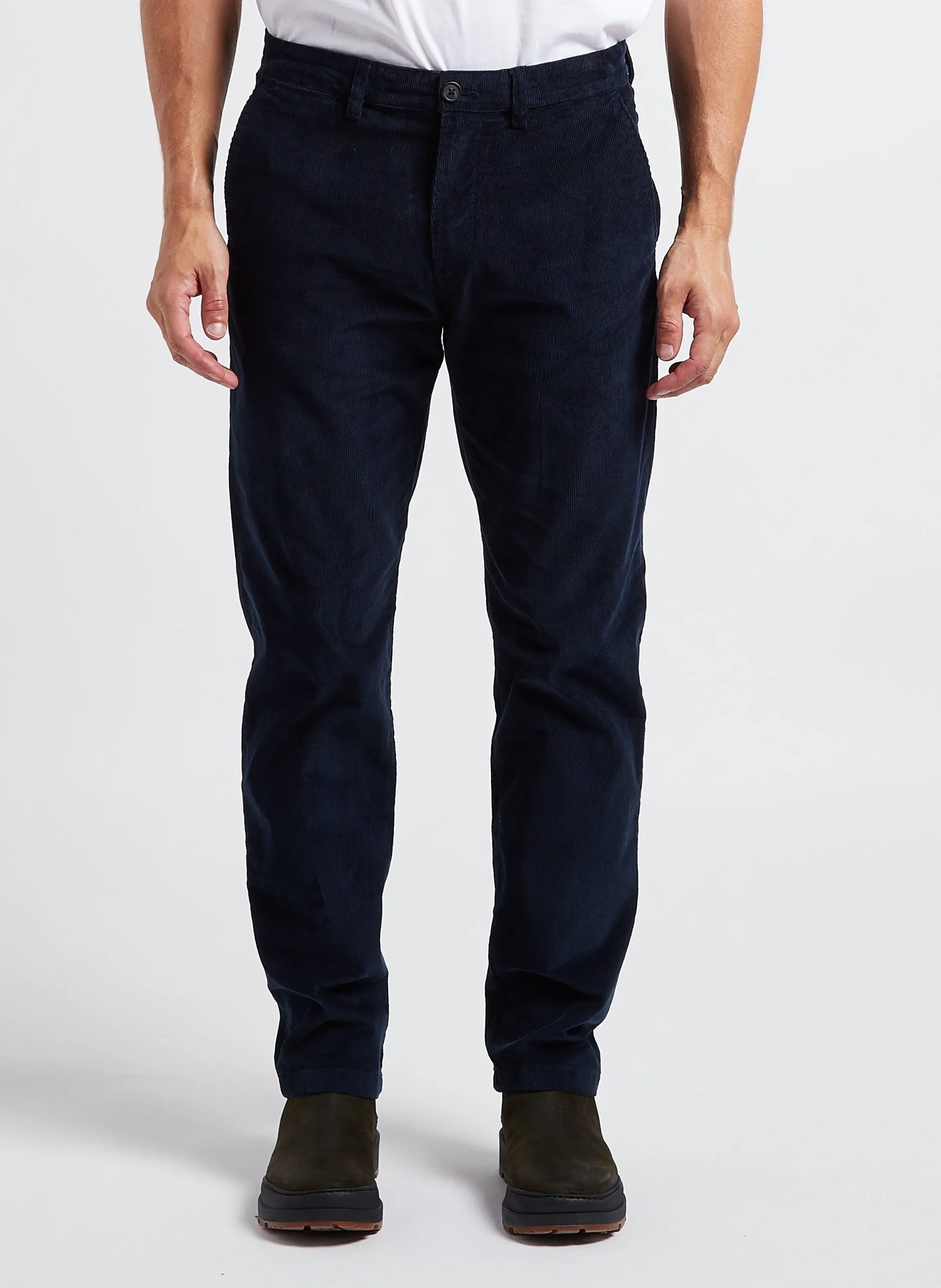 Pantalon droit en velours de coton bio mélangé Bleu