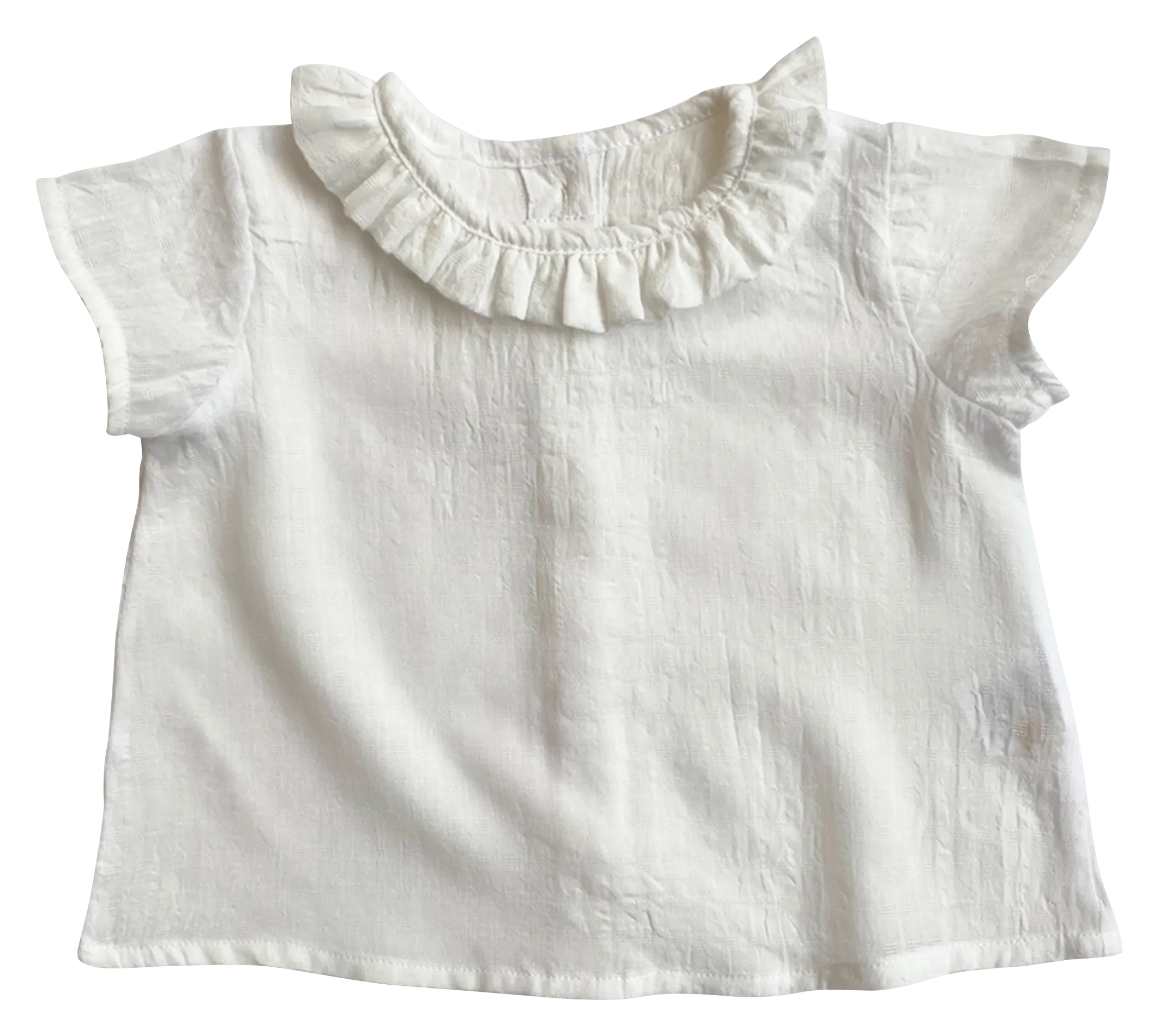 Blouse droite col rond à volant en coton Blanc NEHA