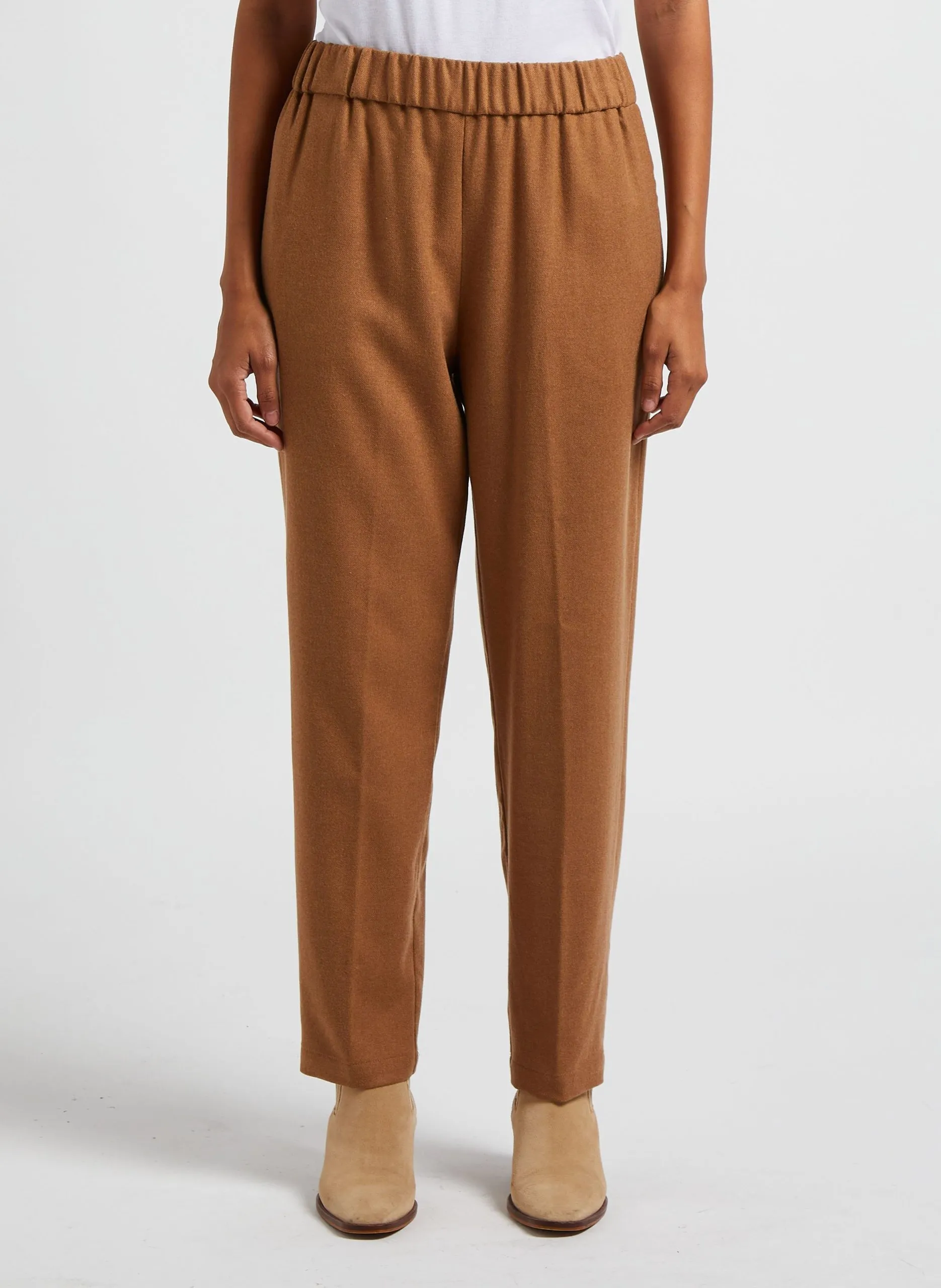 Pantalon carotte en flanelle de laine Marron