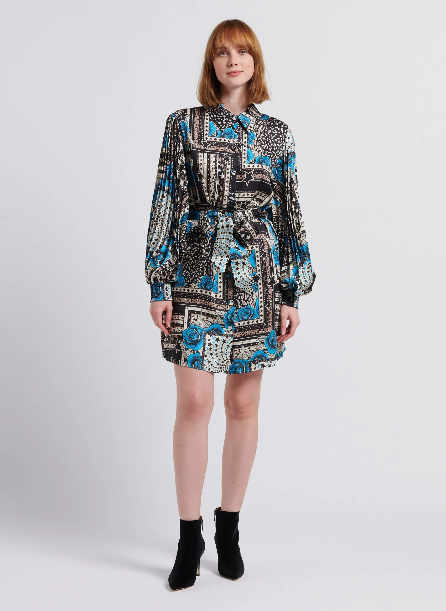 Robe chemise droite à imprimé Bleu