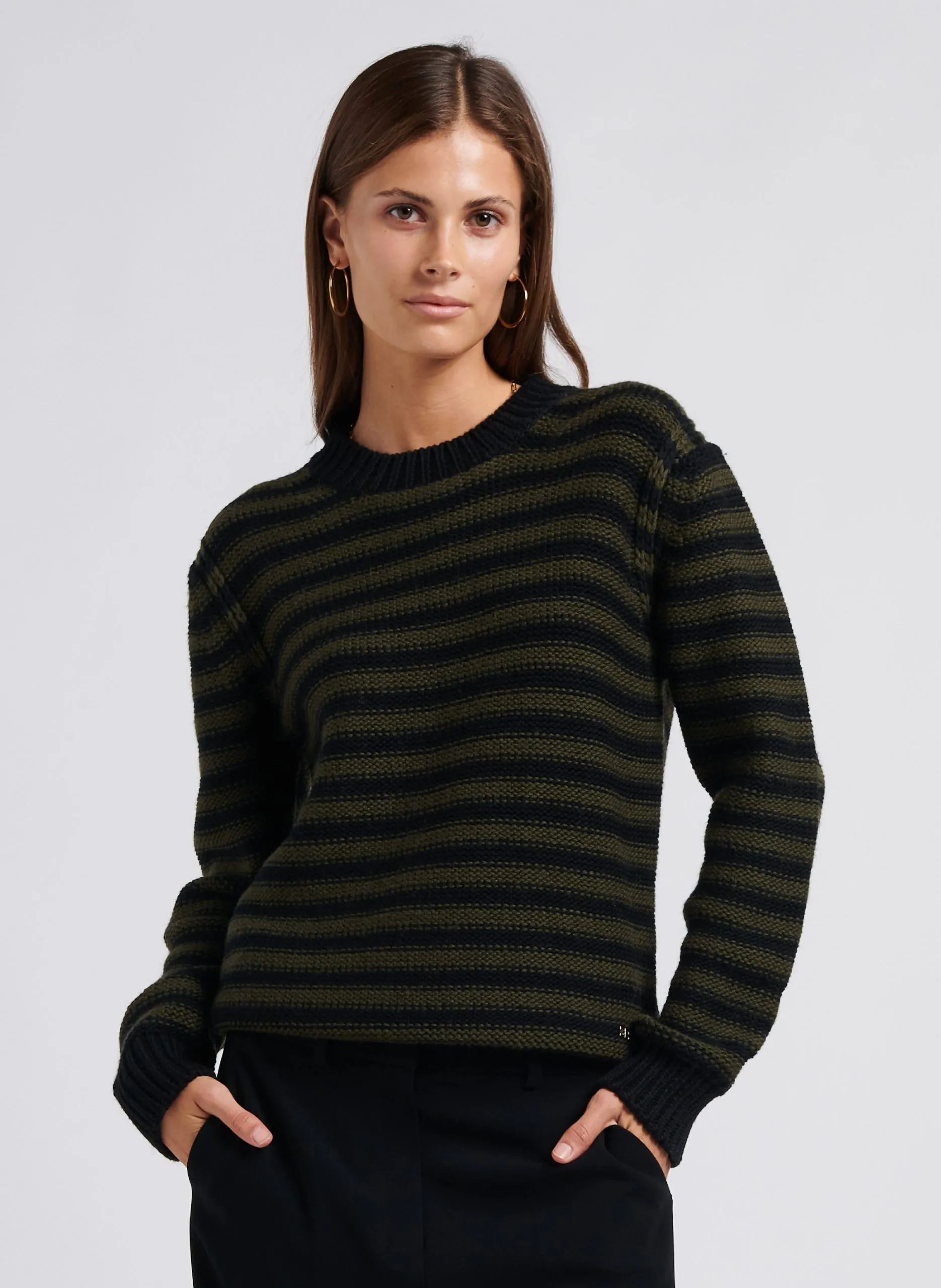Pull col rond rayé en laine Rayé