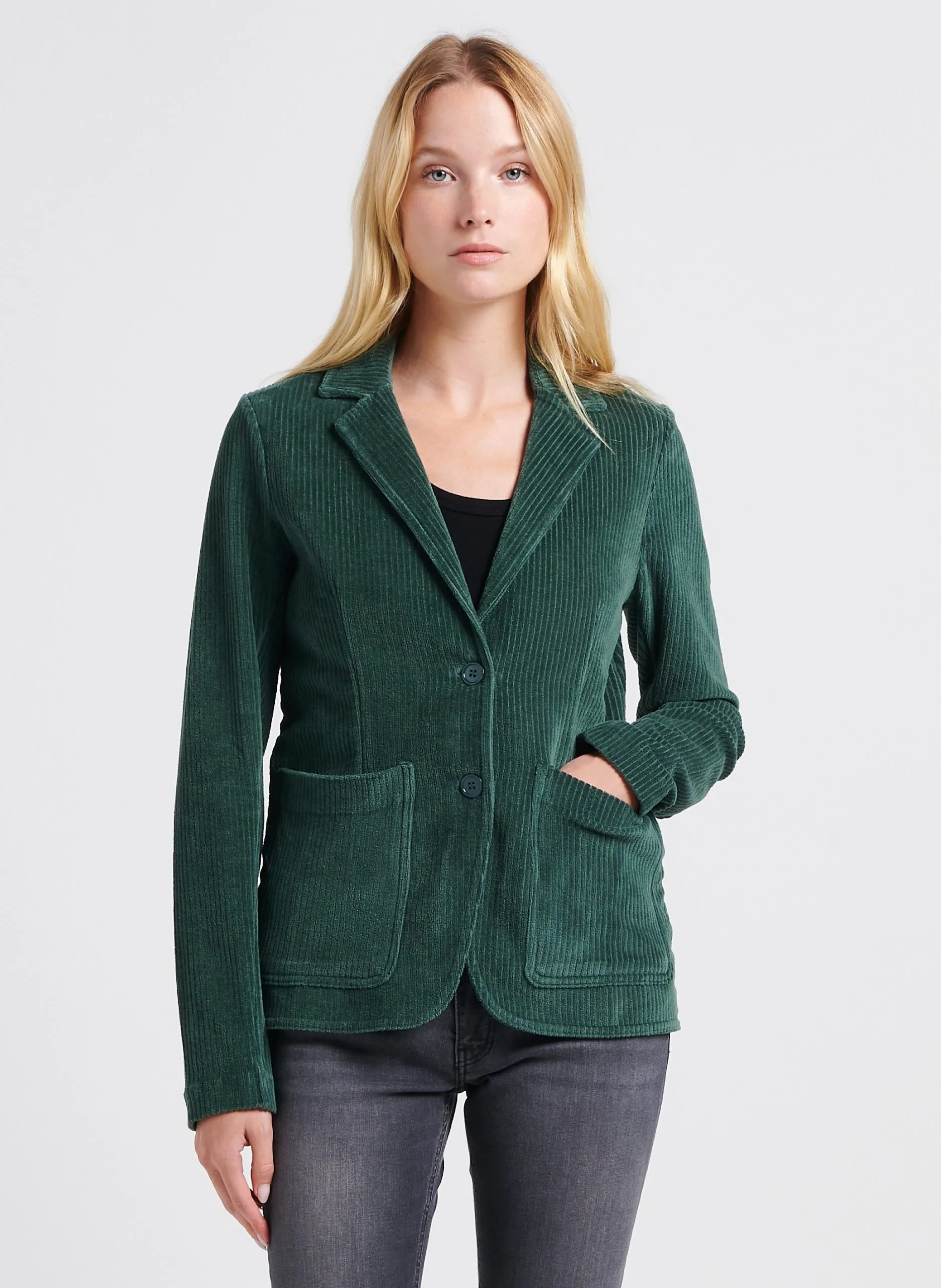 Veste tailleur aspect côtelé en coton Vert