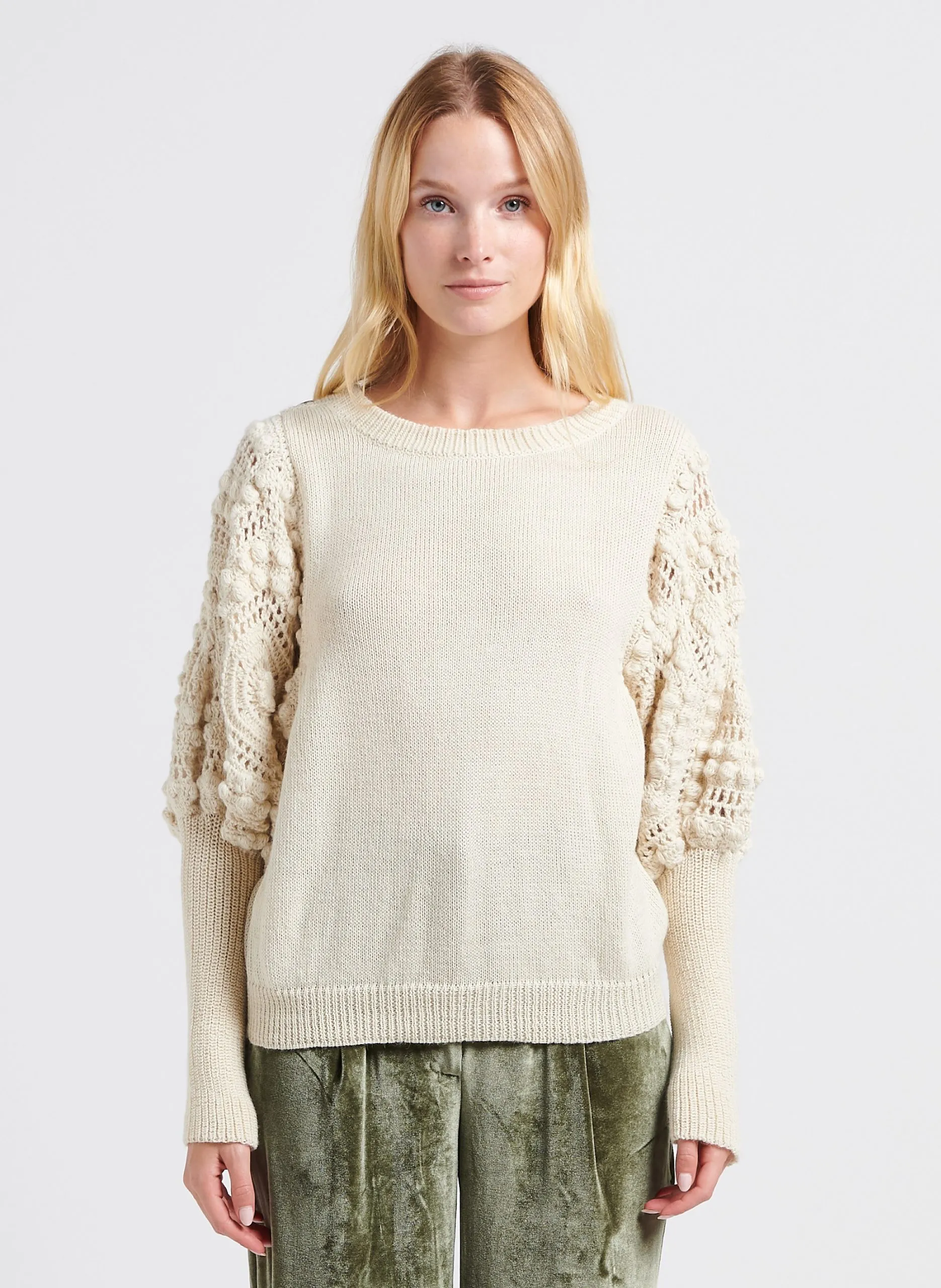 Pull col bateau crochet en alpaga Beige FIORELLA