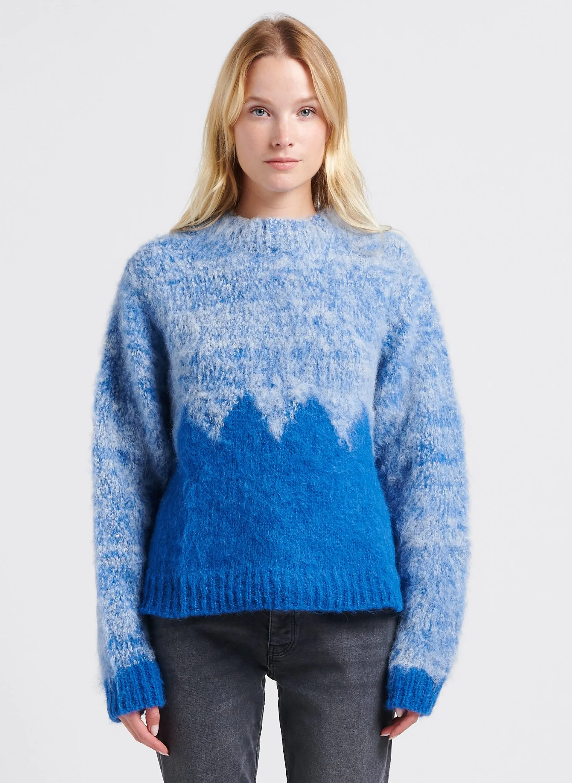 Pull col rond jacquard en alpaga Bleu LYDIE