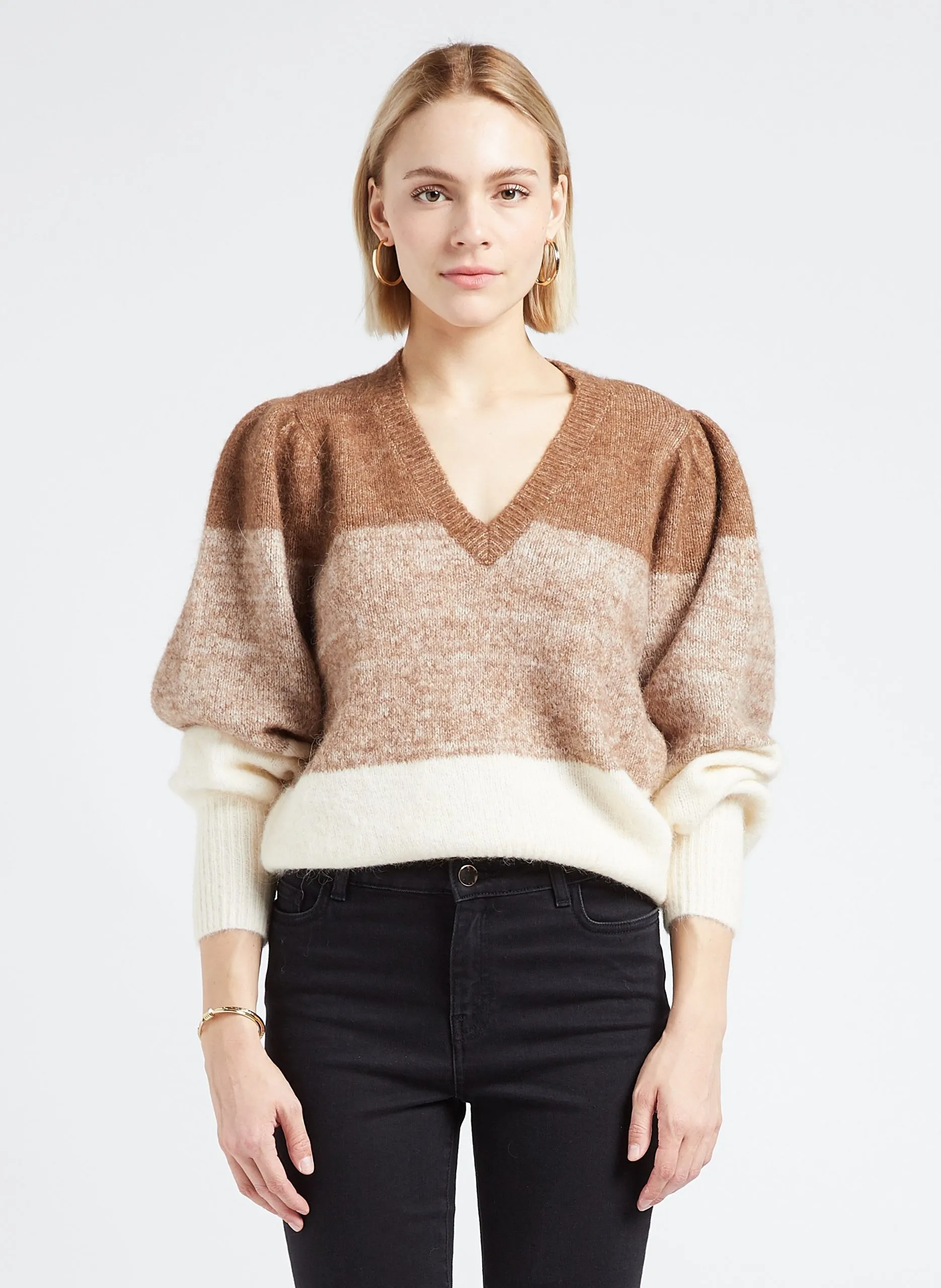 Pull ample encolure V en maille Marron MALOU