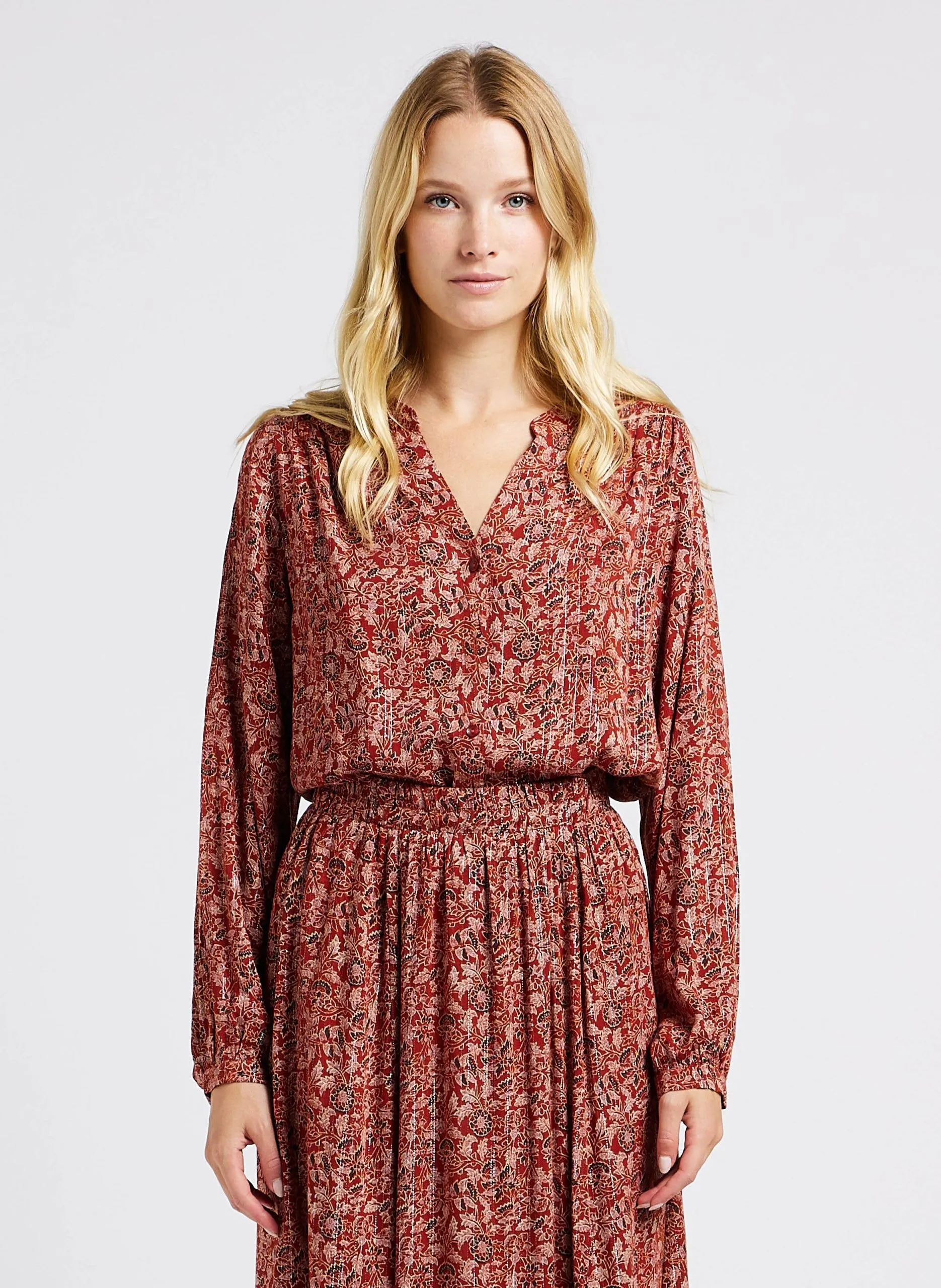 Blouse col V imprimée Marron LORONA