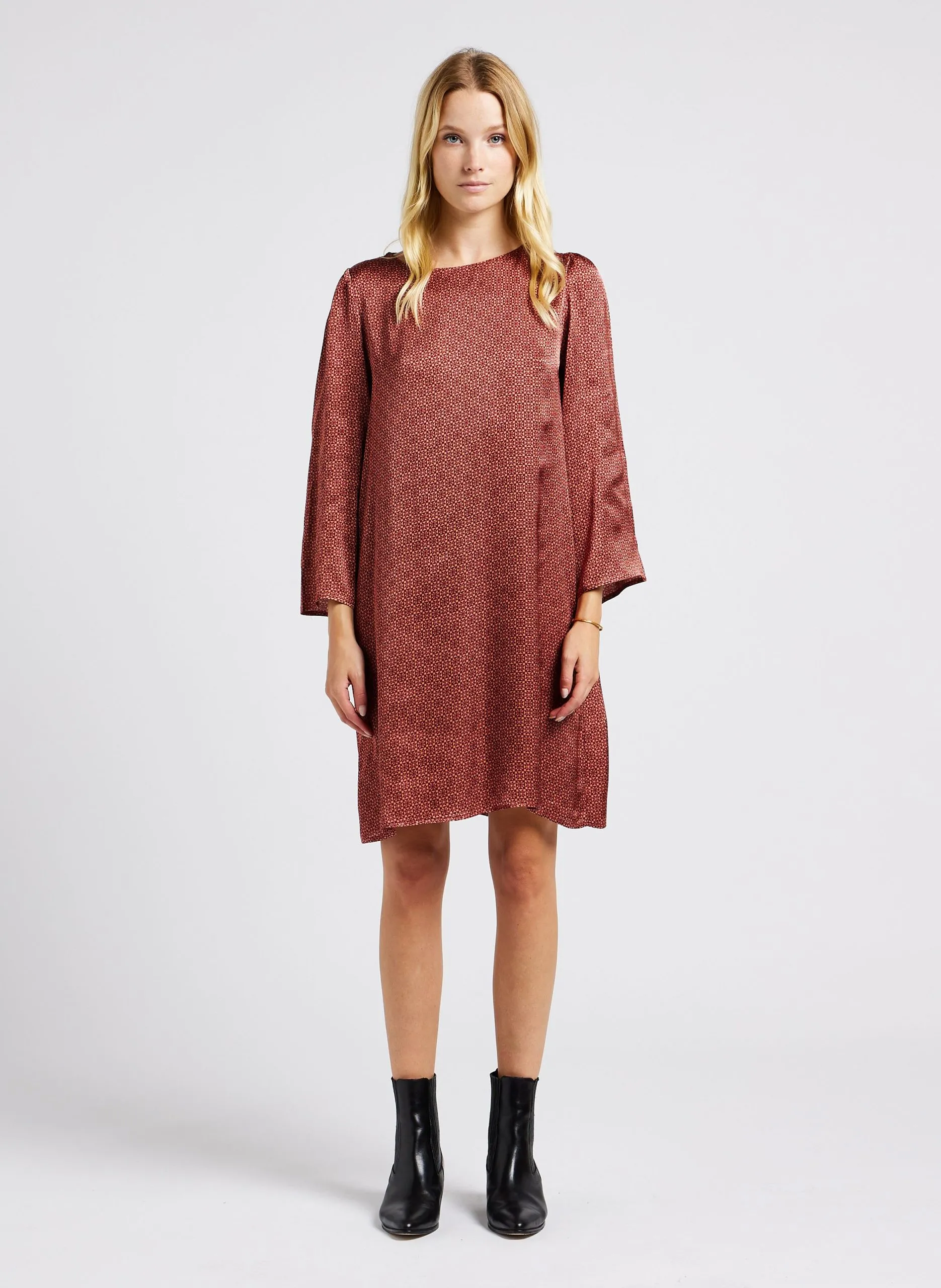 Robe col rond imprimée Marron LUCIE