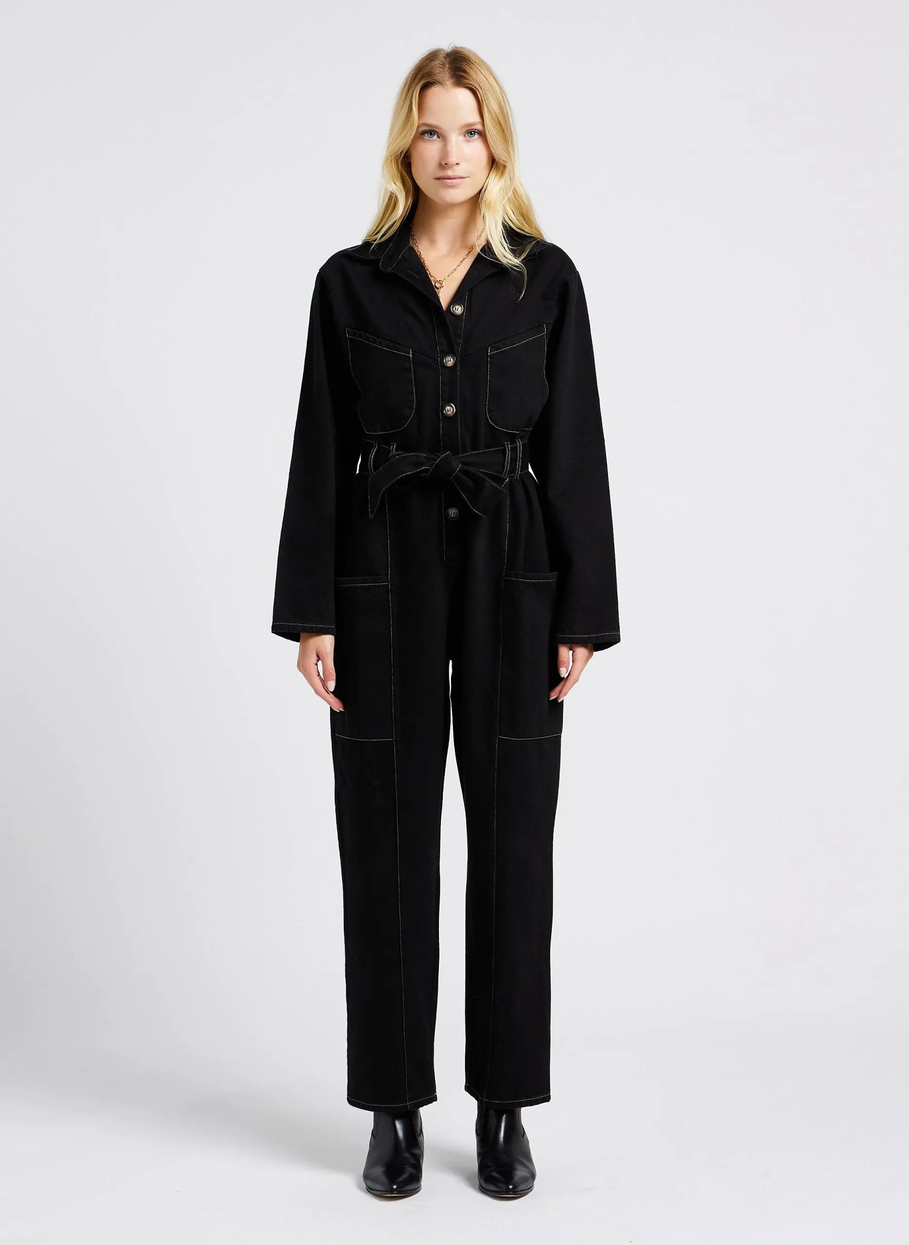 Combinaison col classique jean coton Noir DOC