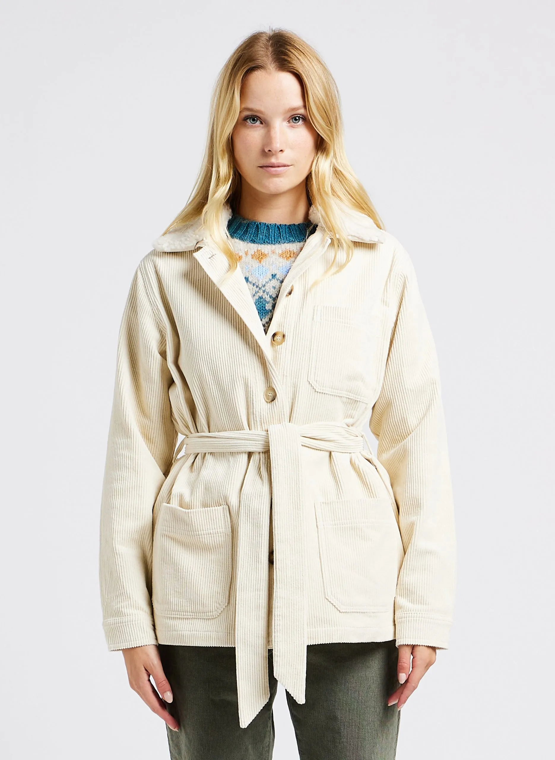 Veste col classique en coton de velours côtelé Blanc LARA