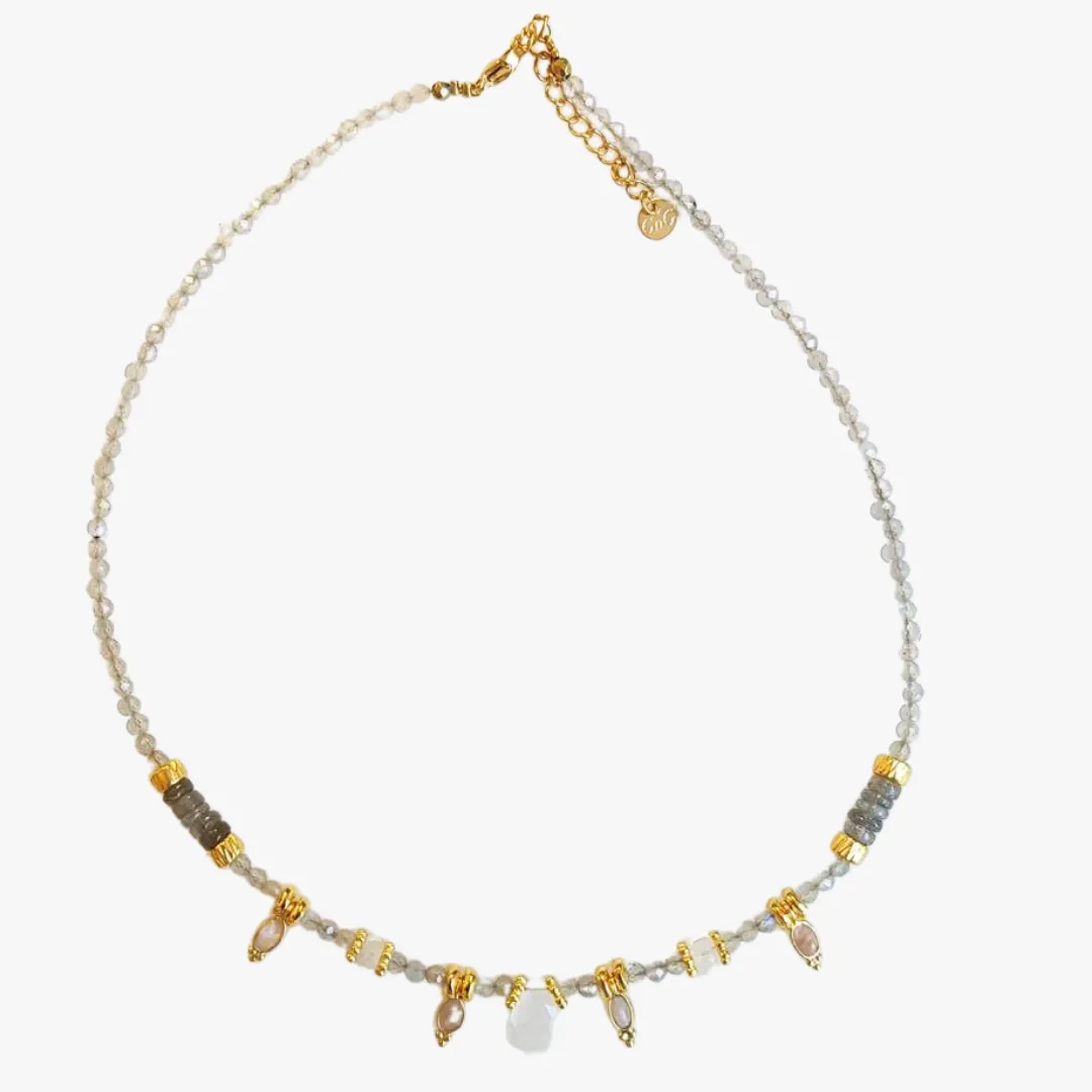 Collier labradorite et pierre de lune Blanc JYOTI
