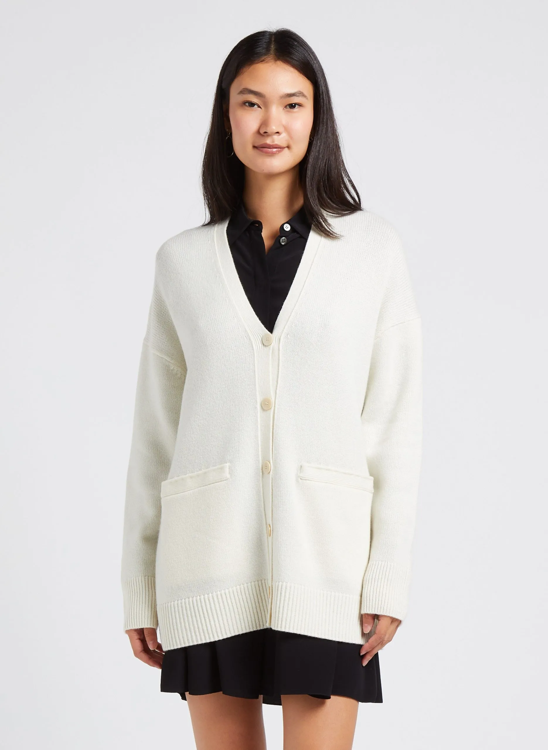 Cardigan col V en laine et en cachemire mélangé Blanc