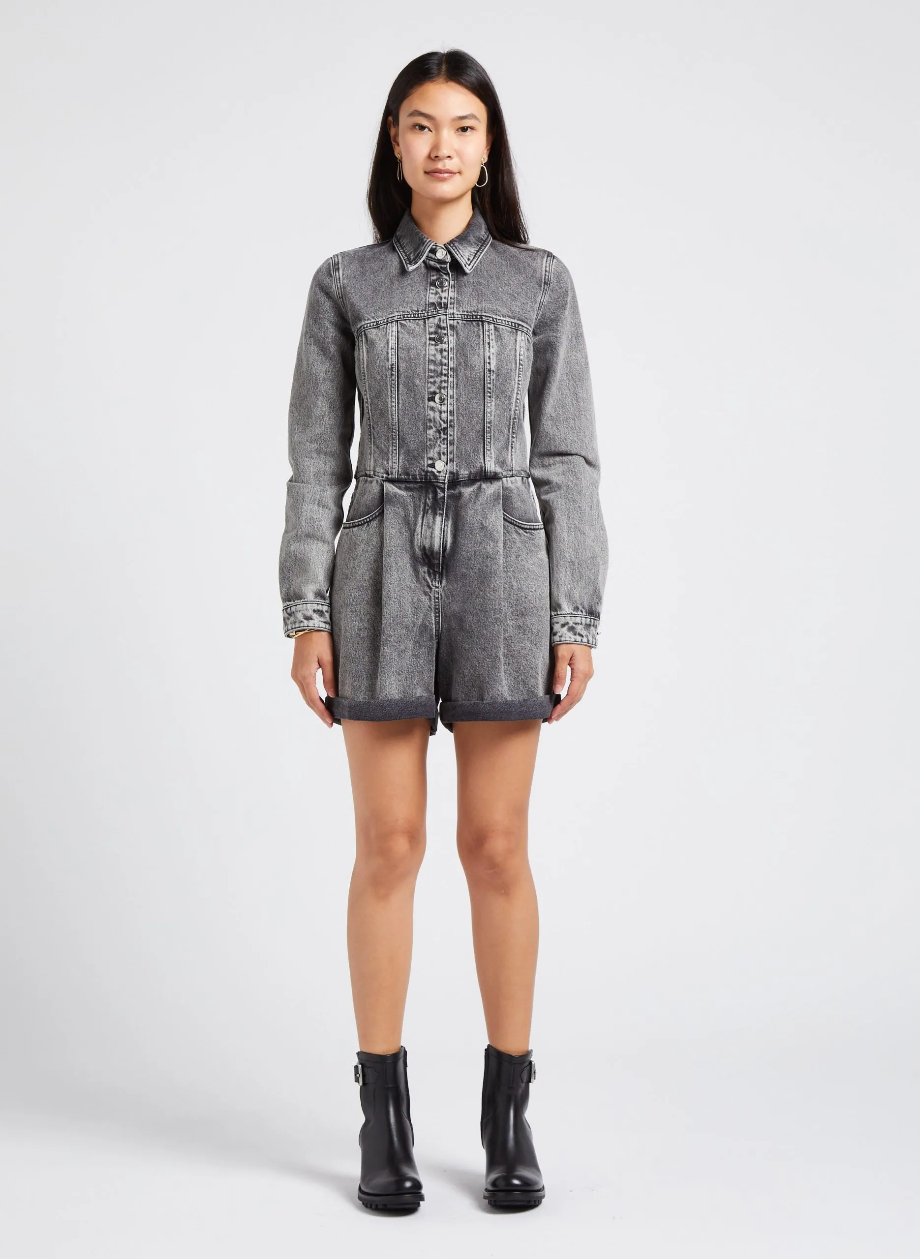 Combi-short col classique en jean Bleu TILLI