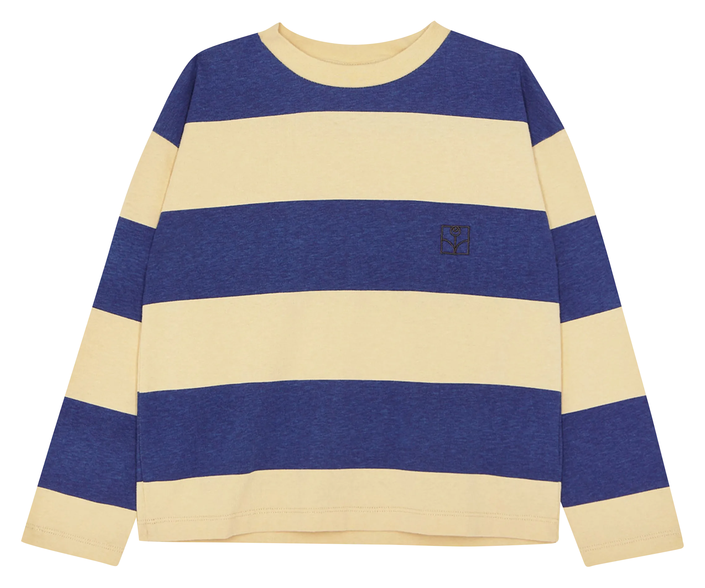 Tee-shirt col rond rayé en coton Bleu