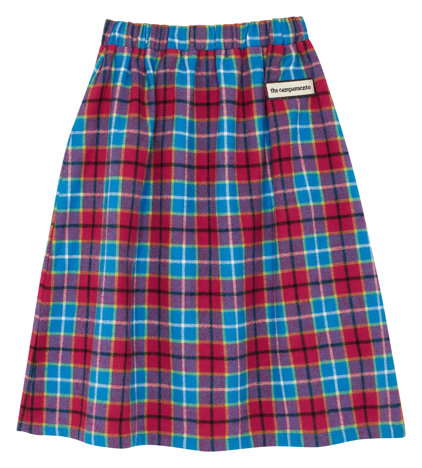 Jupe midi à carreaux en coton Bleu