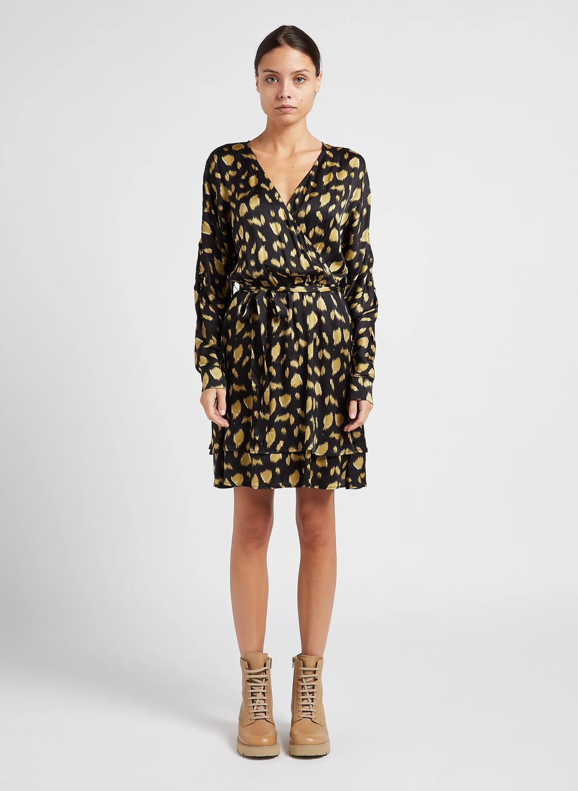 Robe midi col V imprimée Noir LONA