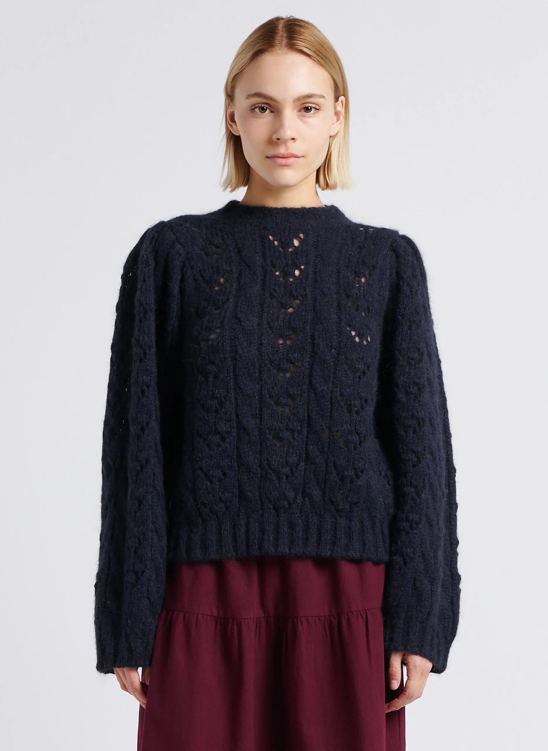 Pull droit encolure ronde en laine mélangée Bleu CADIX