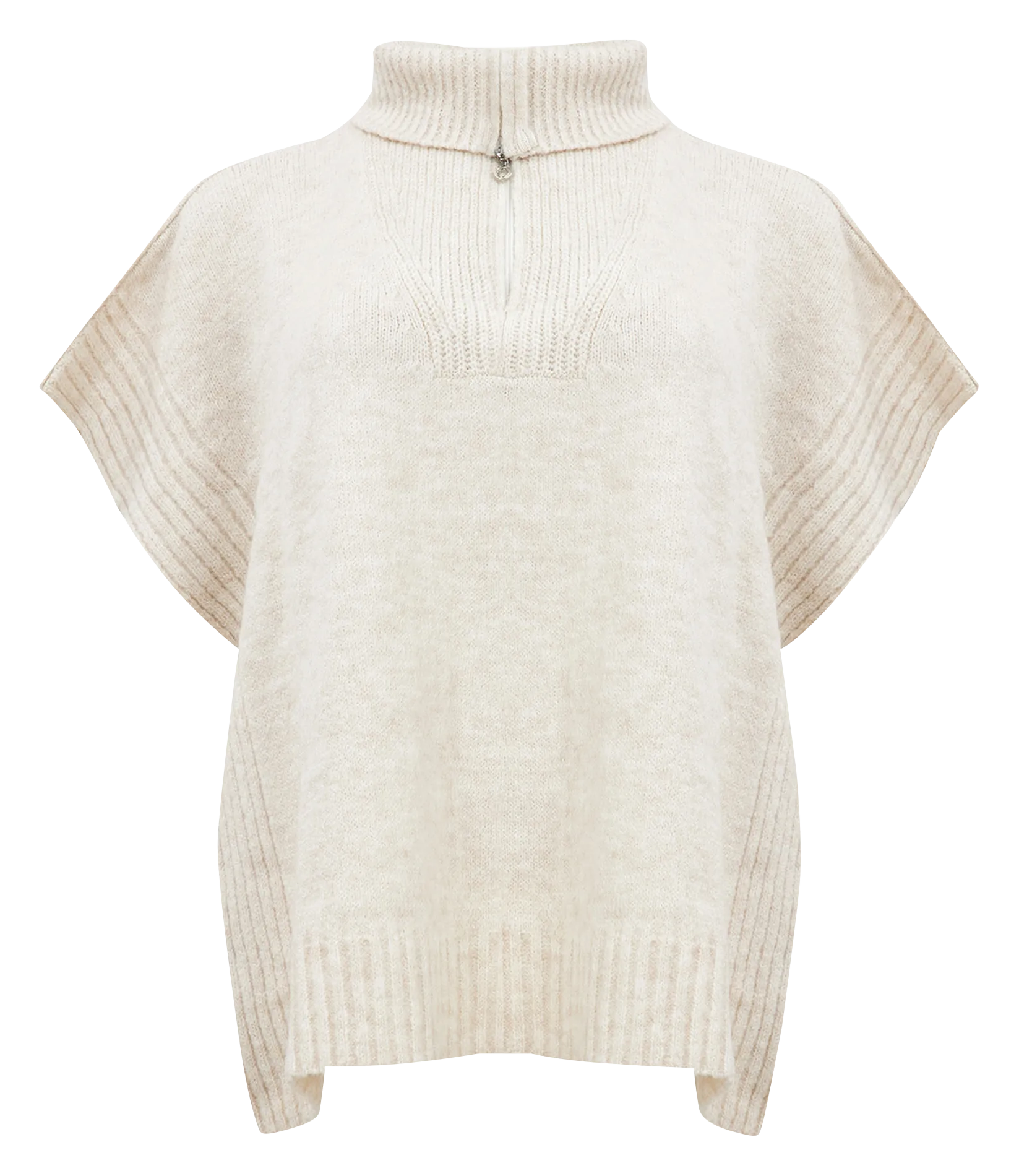 Poncho court col zippé Beige