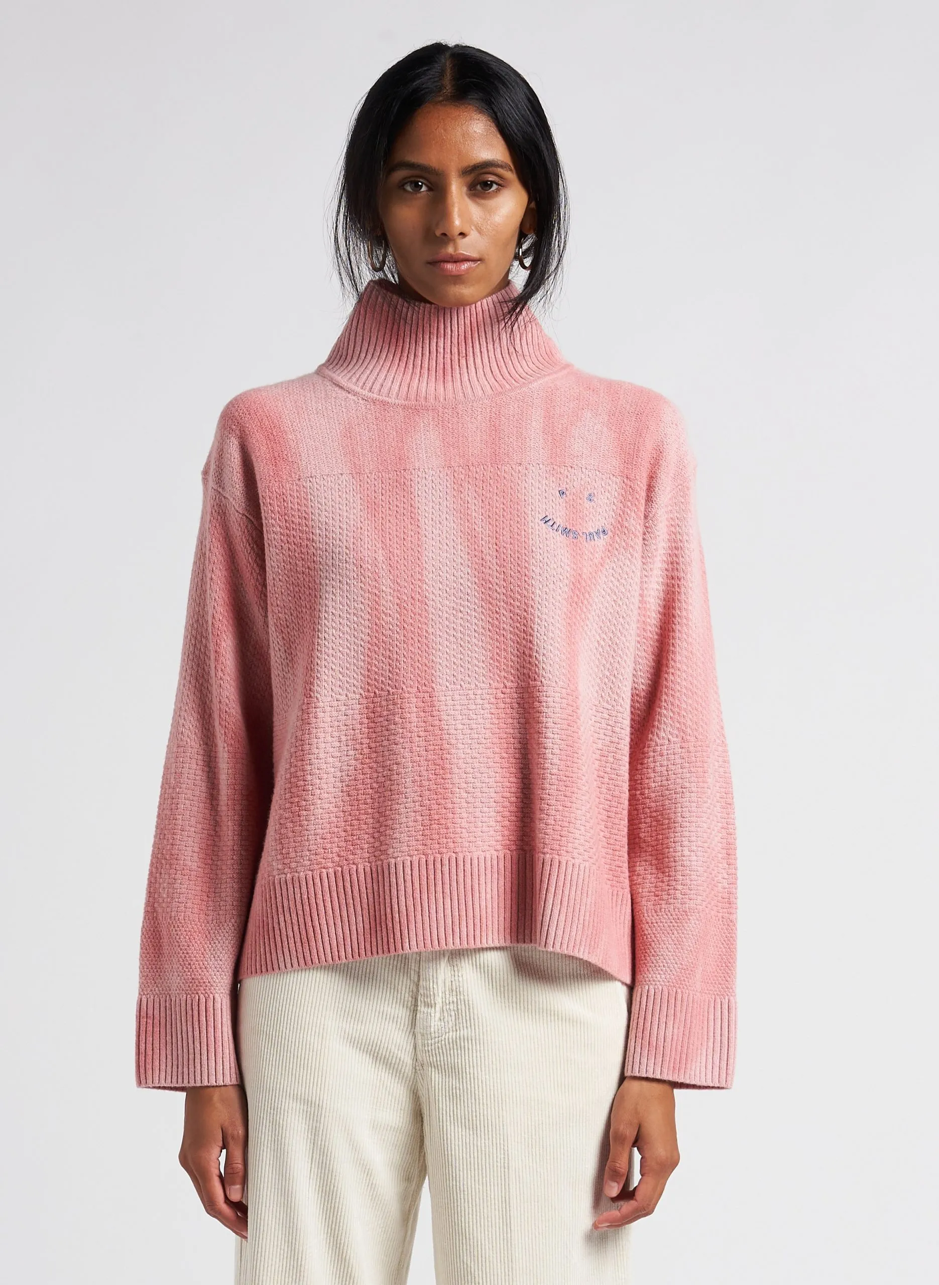 Pull col montant en laine mélangée ample Rose