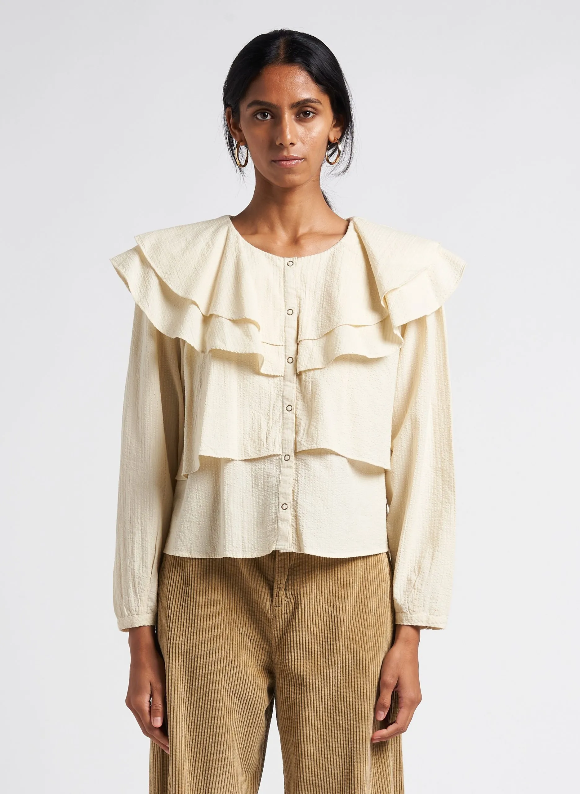 Chemise ample col rond en coton Blanc PARIS