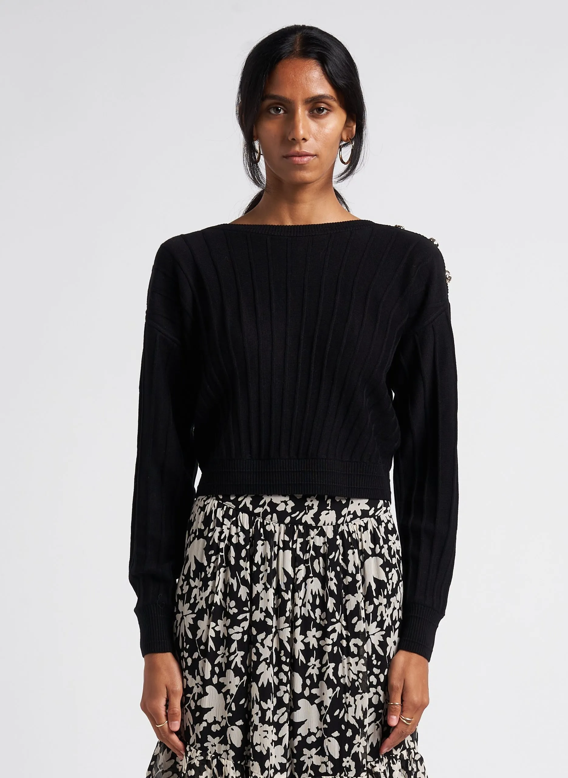 Pull ample col rond en laine mélangée Noir JYNX