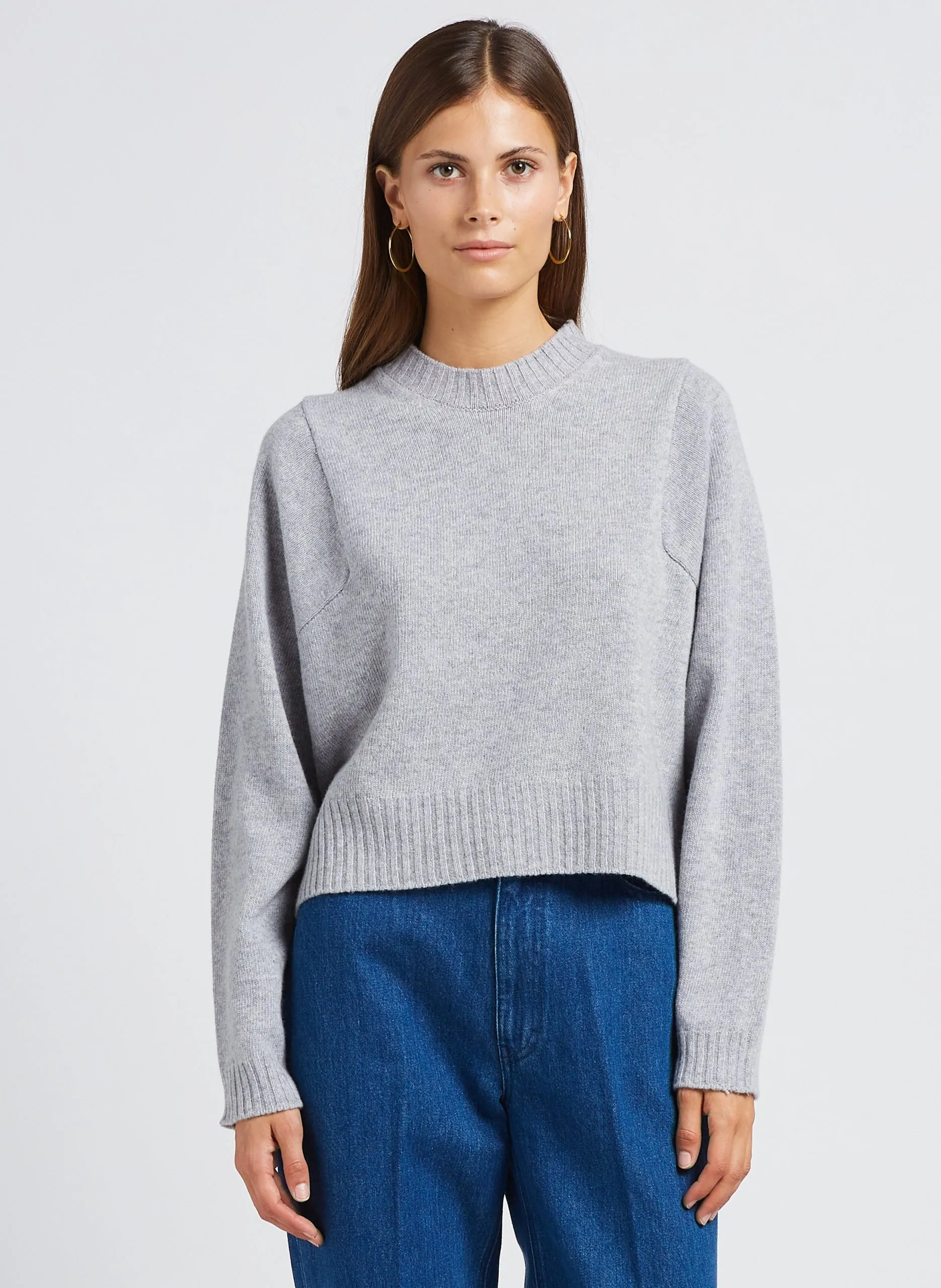 Pull oversize col rond en laine et cachemire Gris