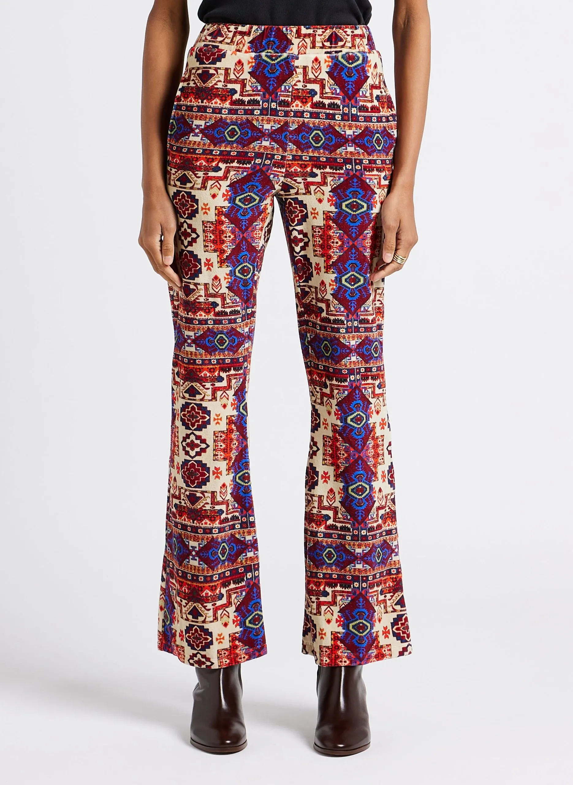 Pantalon taille haute à motif aztèque en coton Rouge TAPESTRY