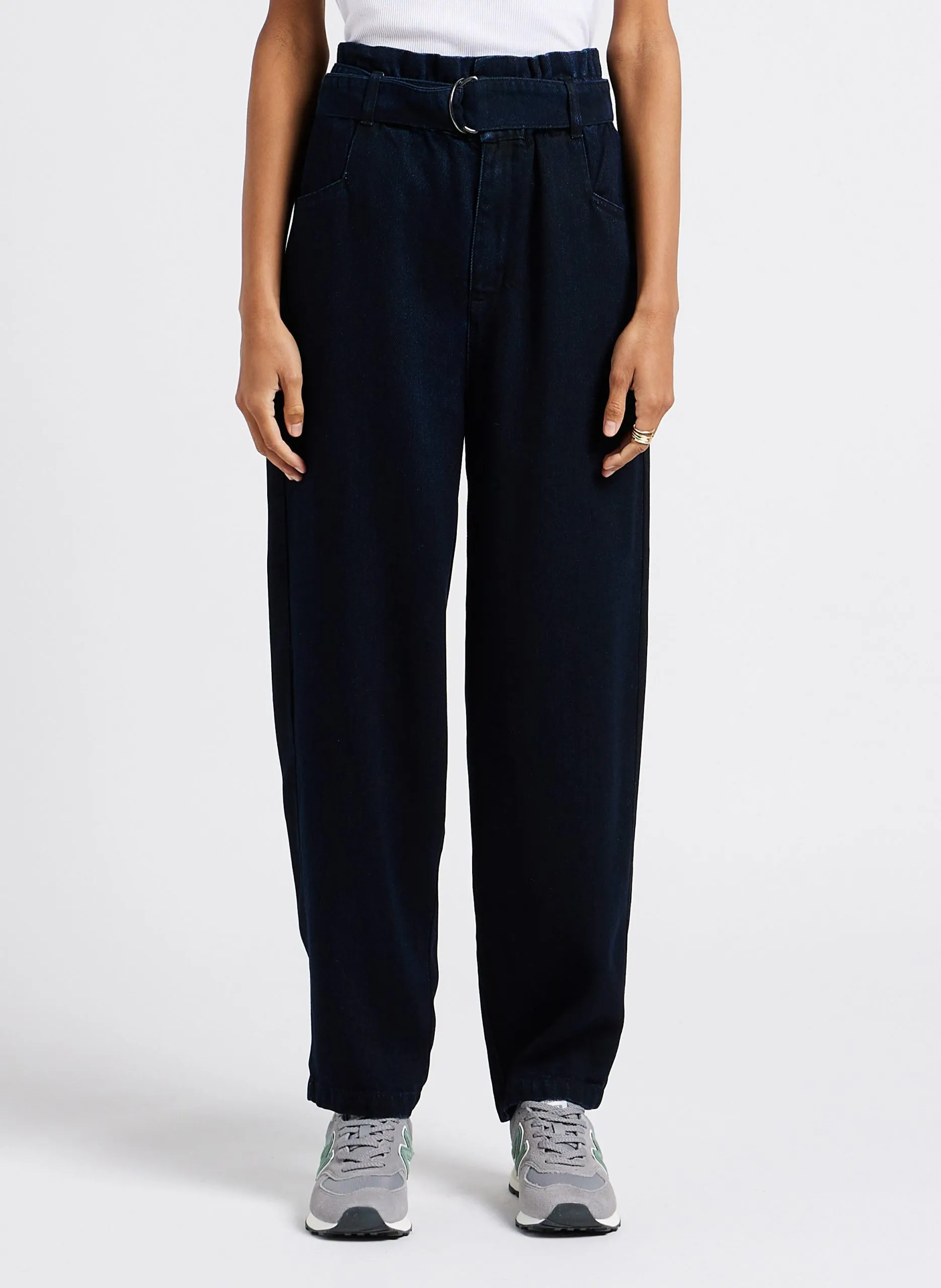 Pantalon droit taille haute ceinturé Noir YOLANDA