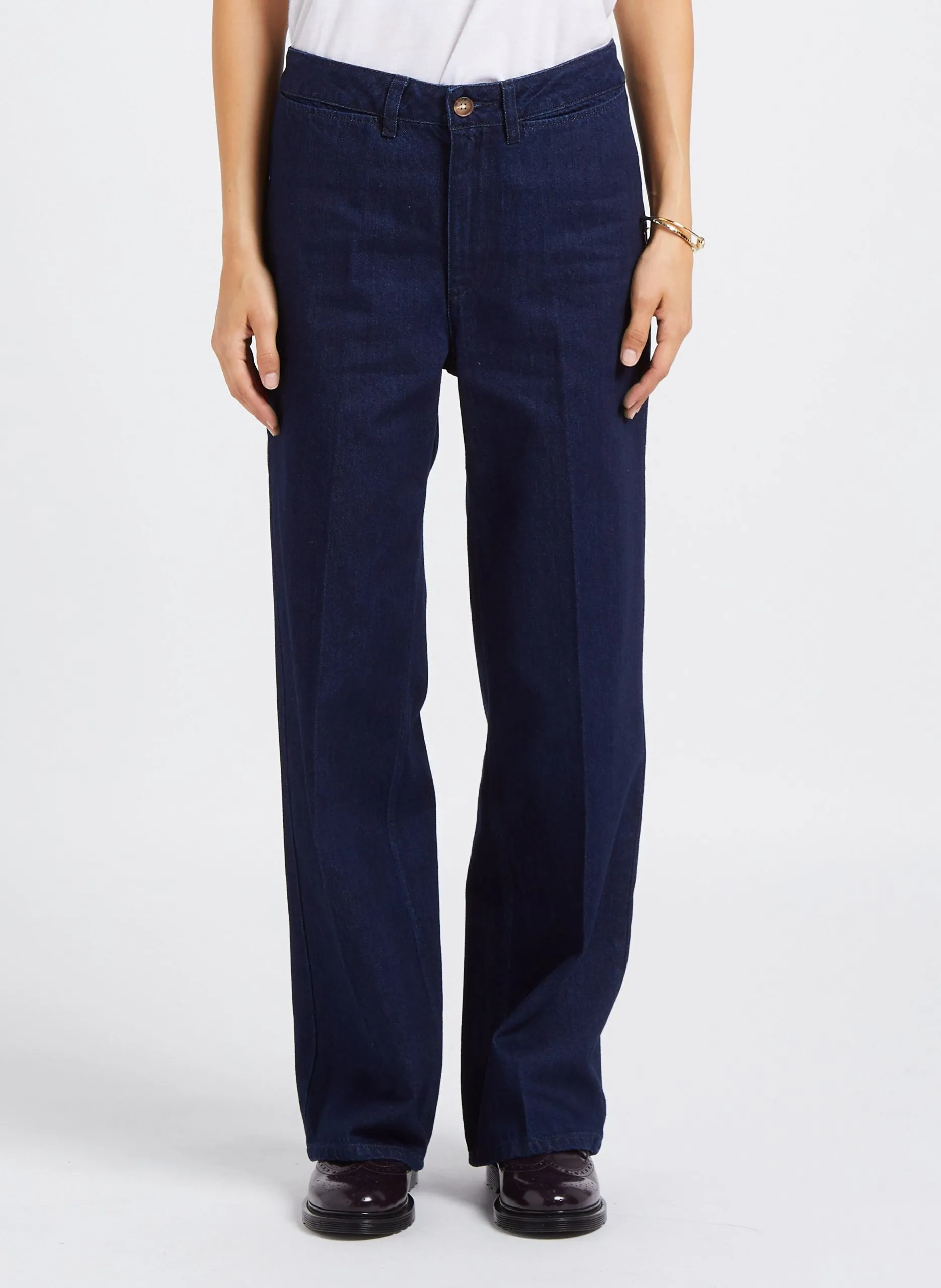 Jean droit taille haute en coton Bleu SWANN