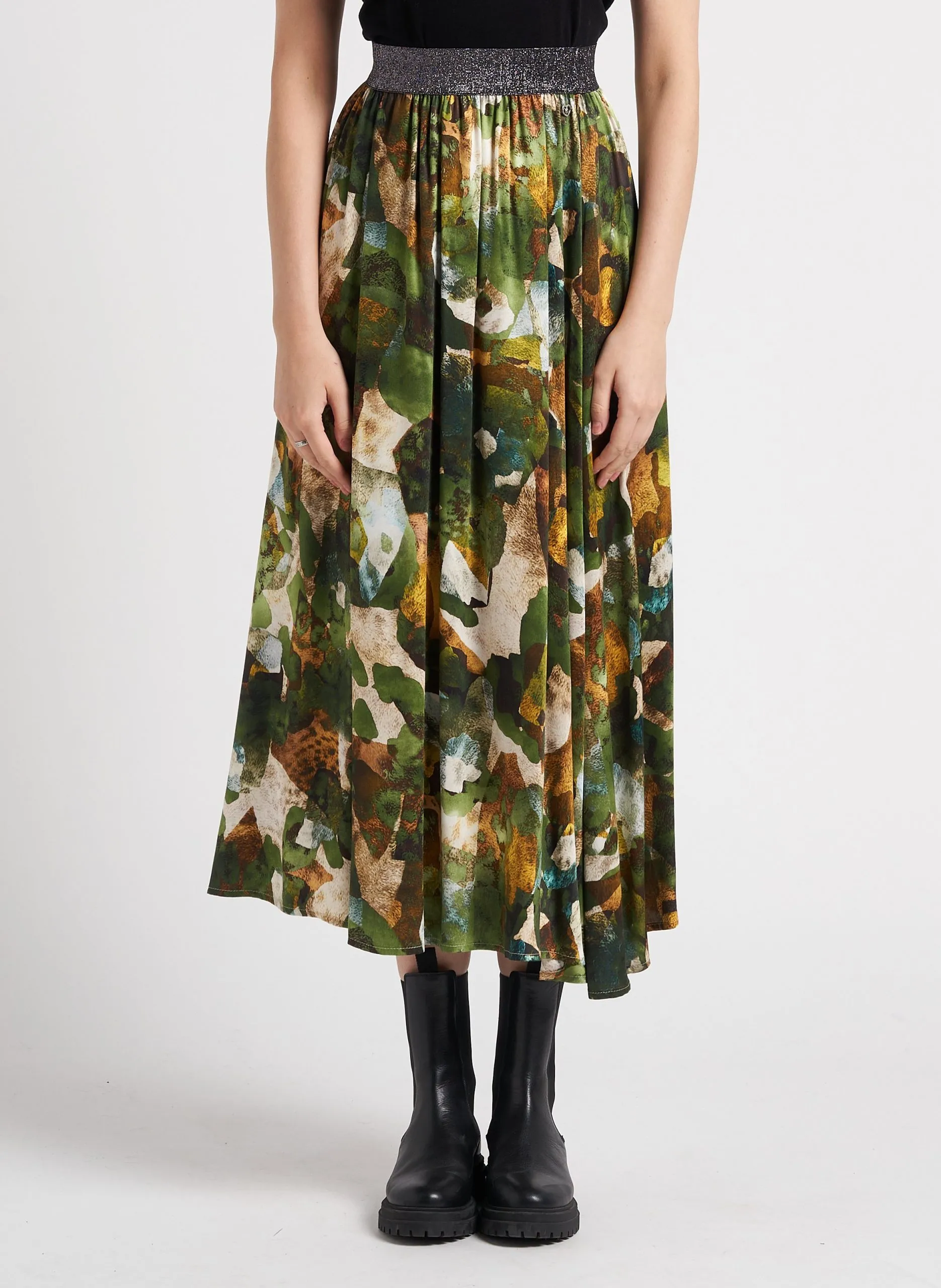 Jupe midi évasée à motif abstrait Multicolore