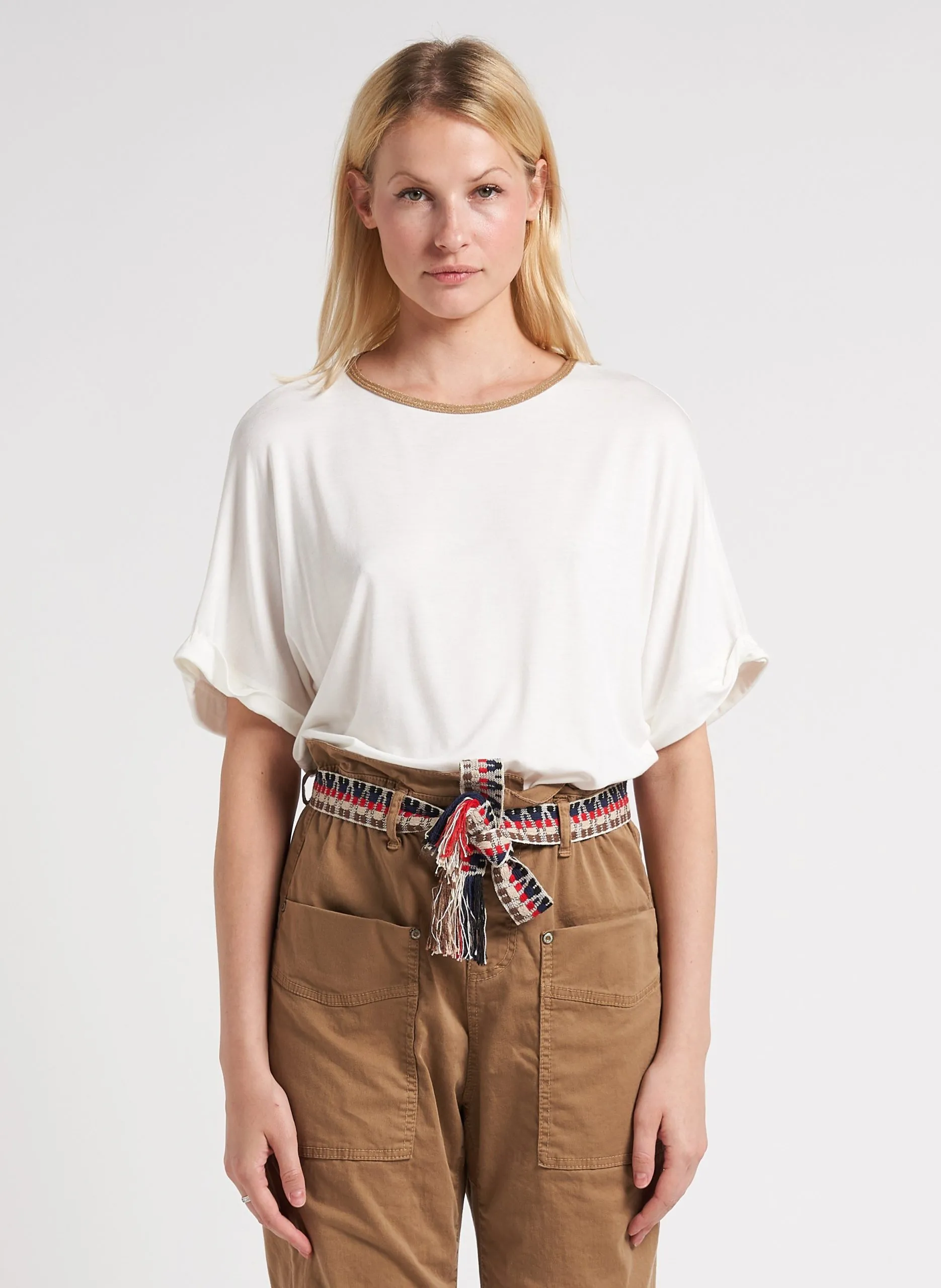 Tee-shirt ample à col rond Beige