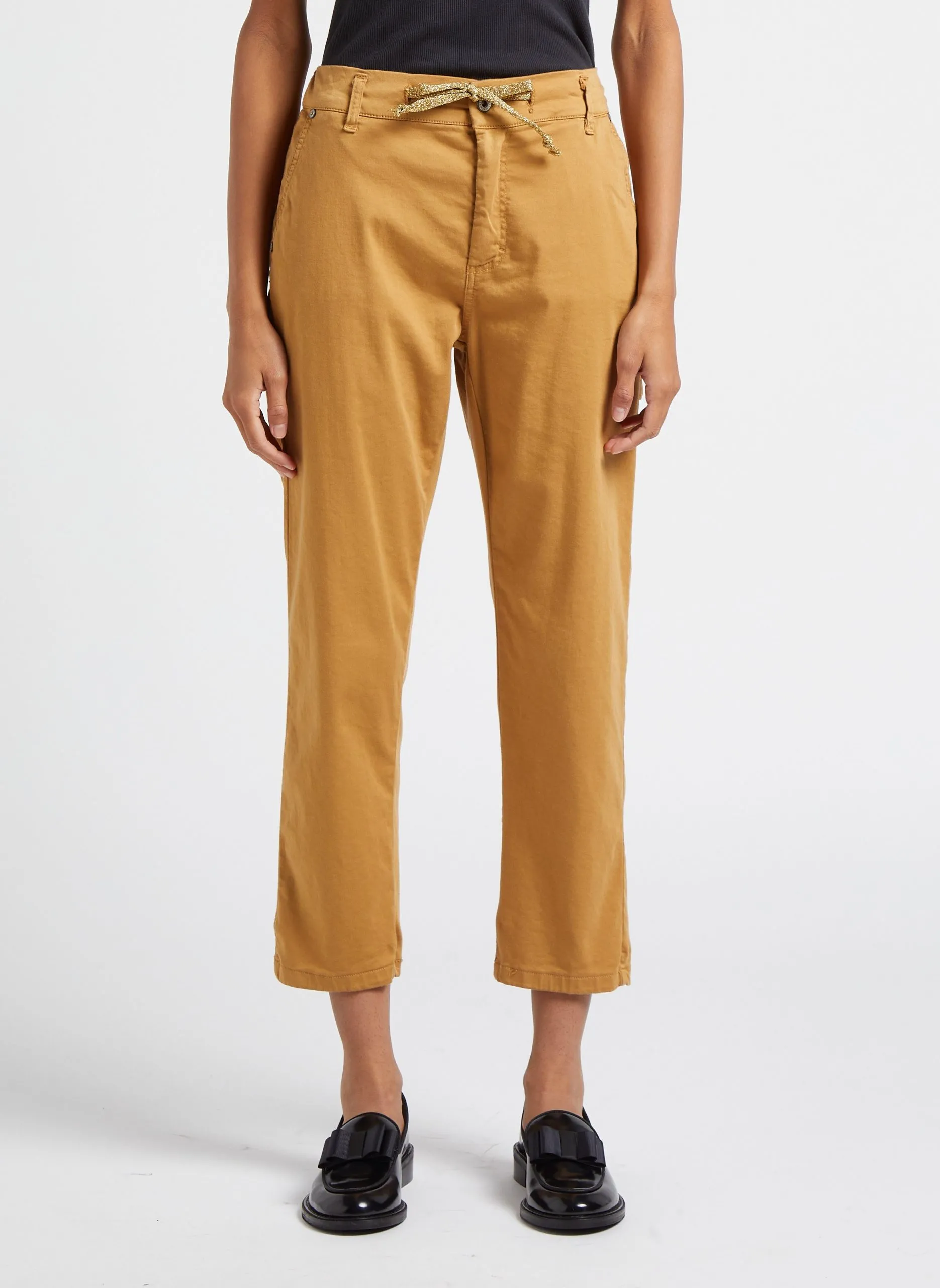 Pantalon carotte en coton mélangé Marron