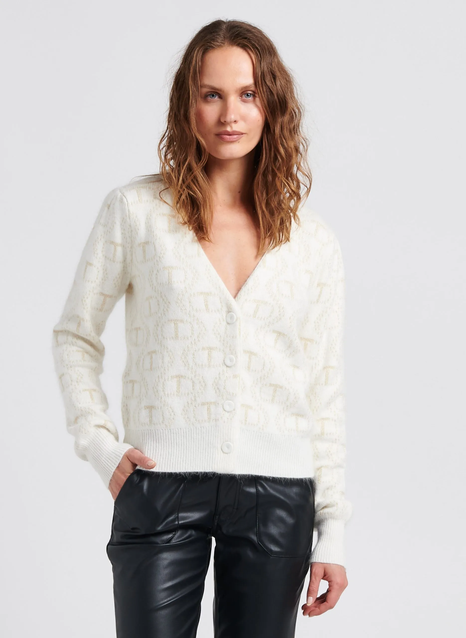 Gilet col V imprimé Beige