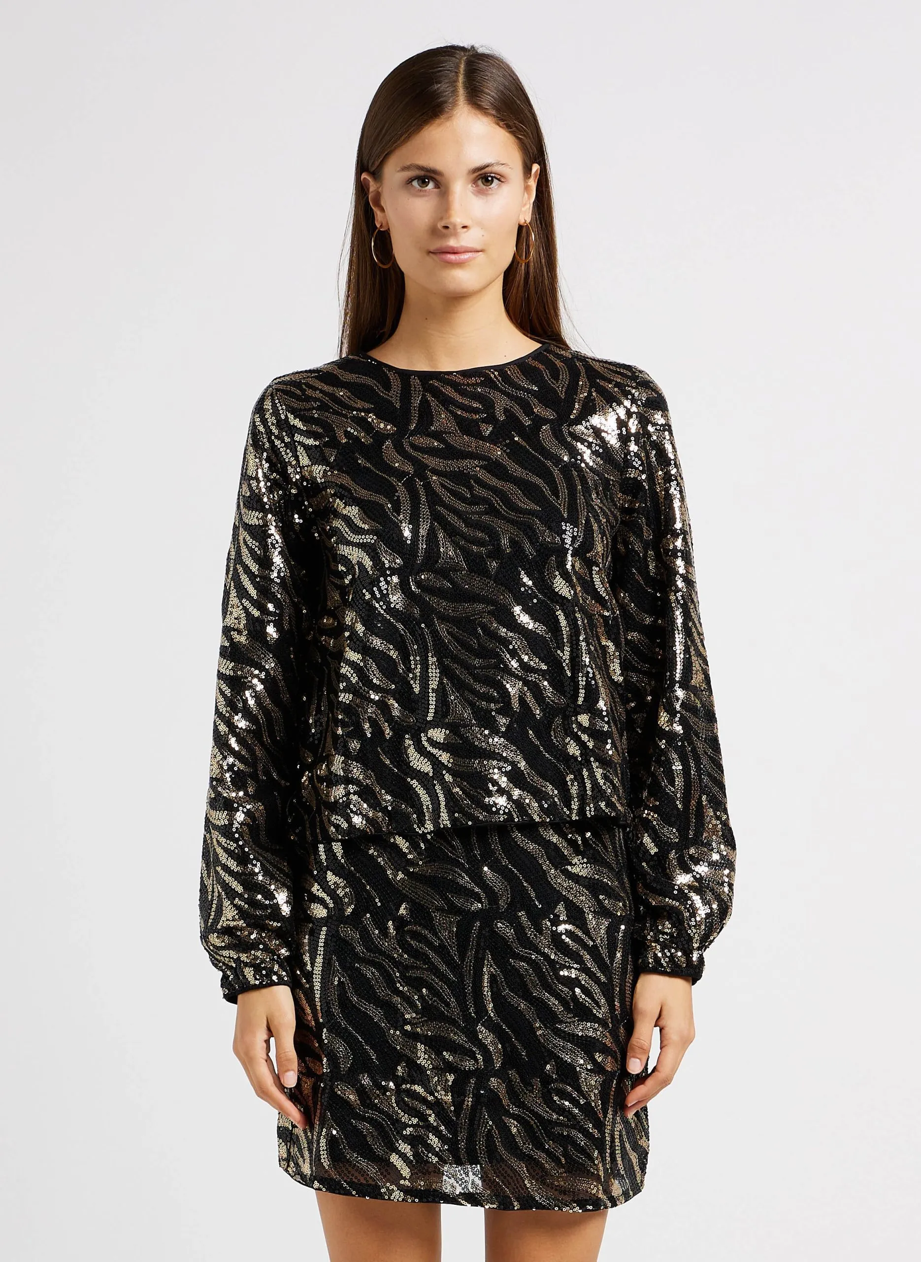 Blouse droite encolure ronde à sequins Noir PERNILLE LISA