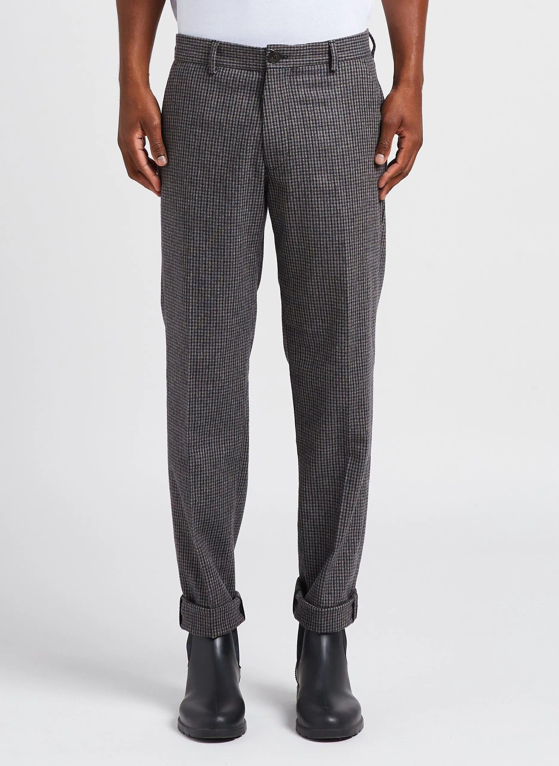 Pantalon droit en laine mélangée Gris