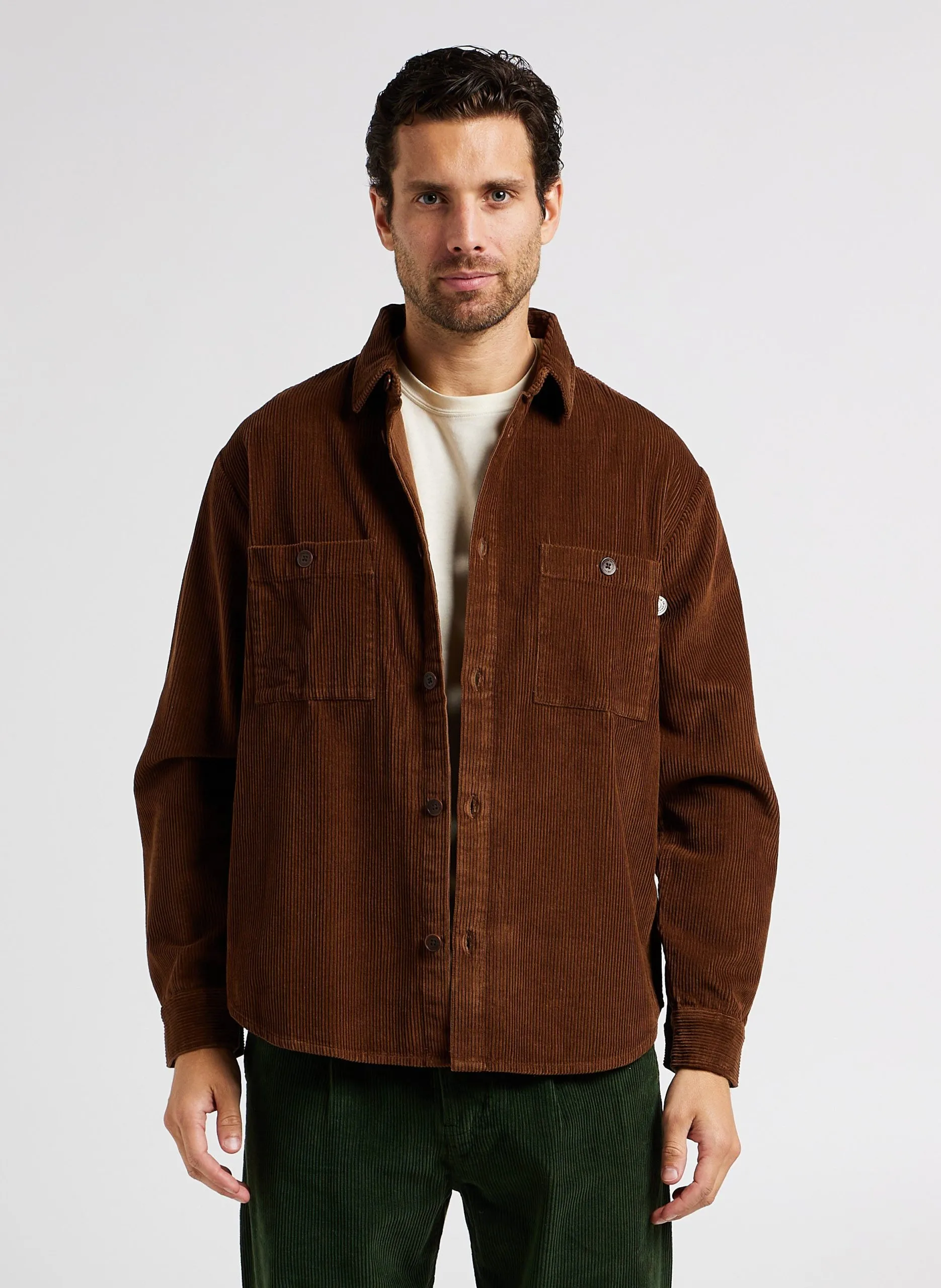 Surchemise droite col classique en coton biologique Marron BES