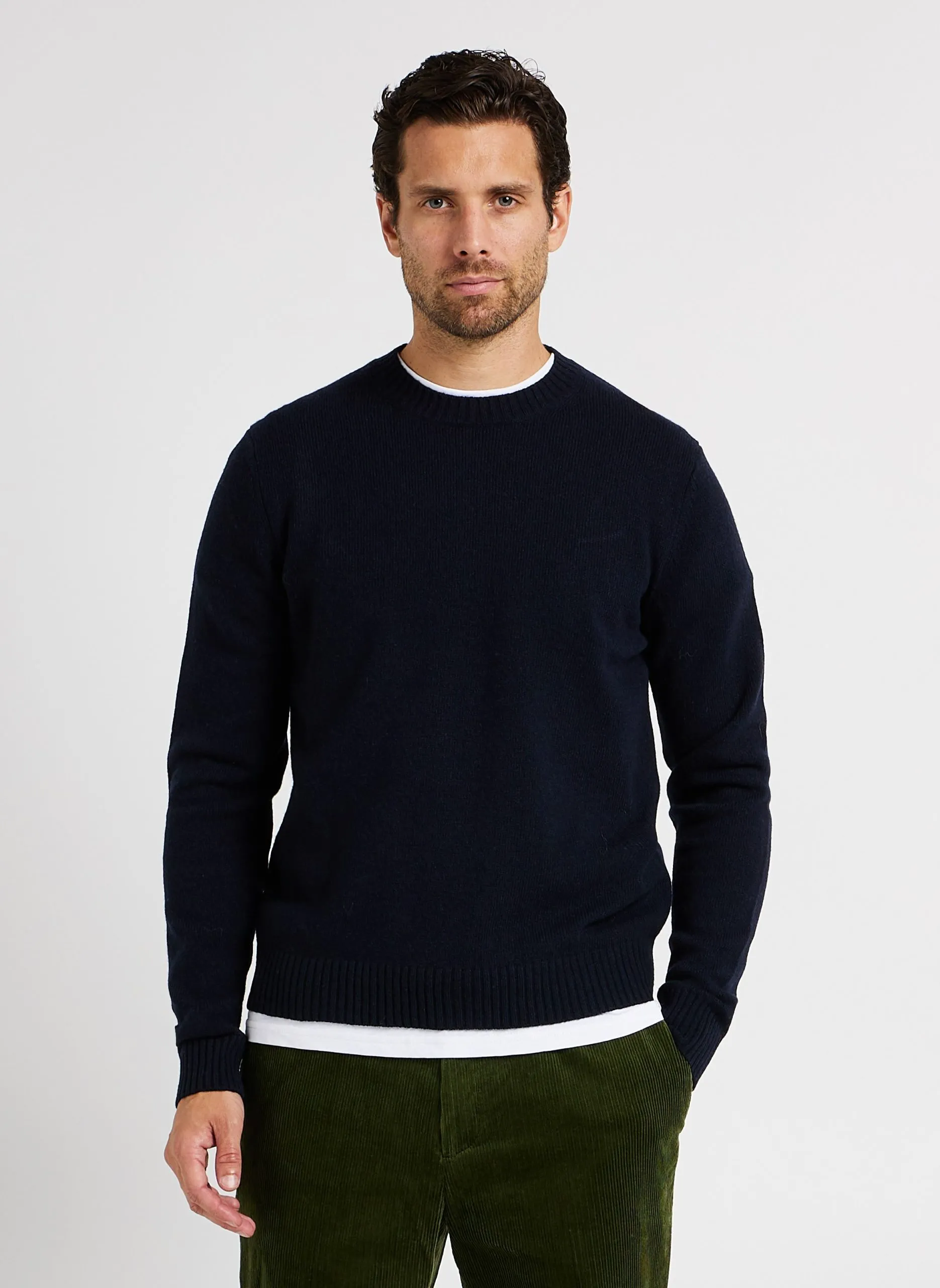 Pull col rond slim-fit en laine mélangée Bleu Sylli