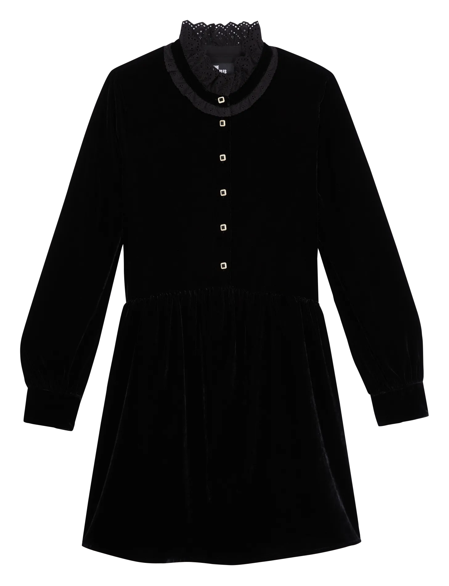 Robe courte à col montant en dentelle Noir
