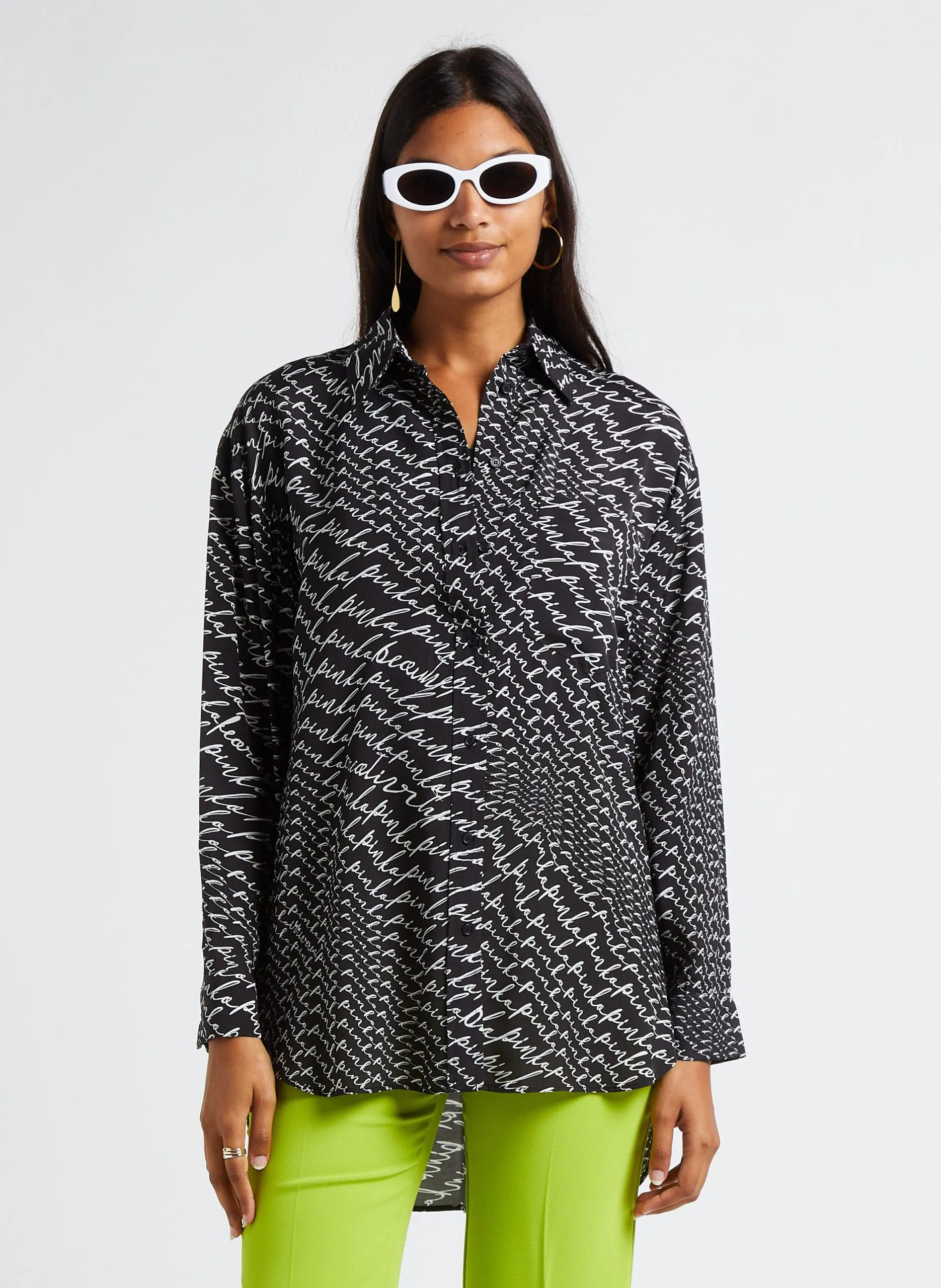 Chemise longue droite col classique imprimé logo Noir CRICCHETTO