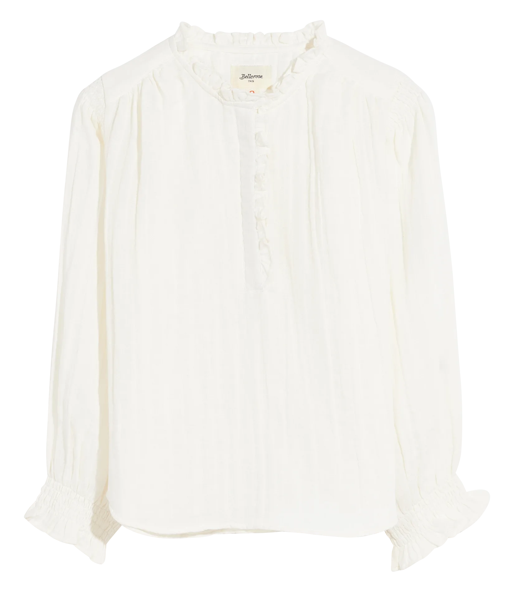 Blouse col rond volantée en coton Blanc HERA