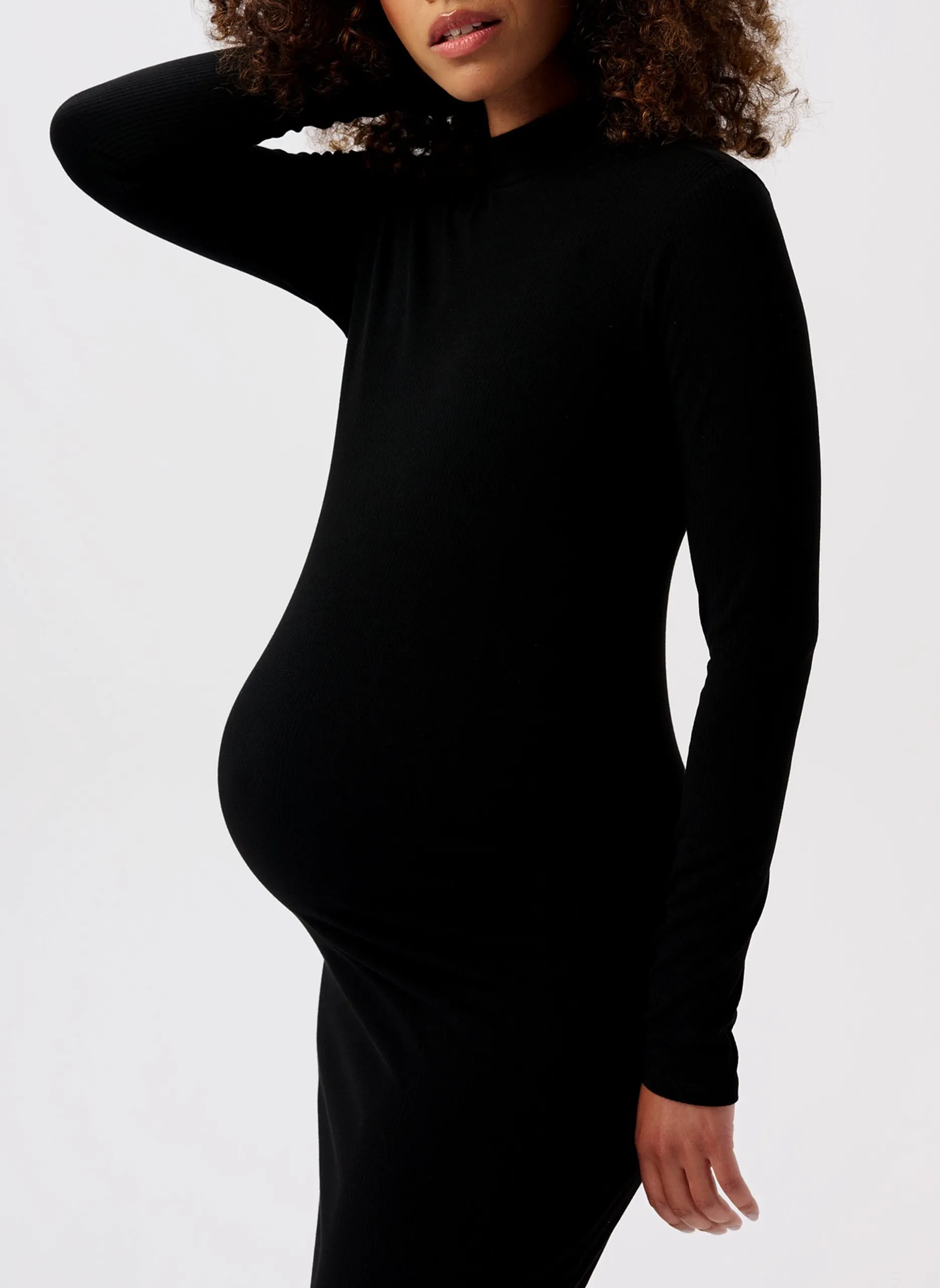 Robe midi de grossesse col montant Noir AIMA