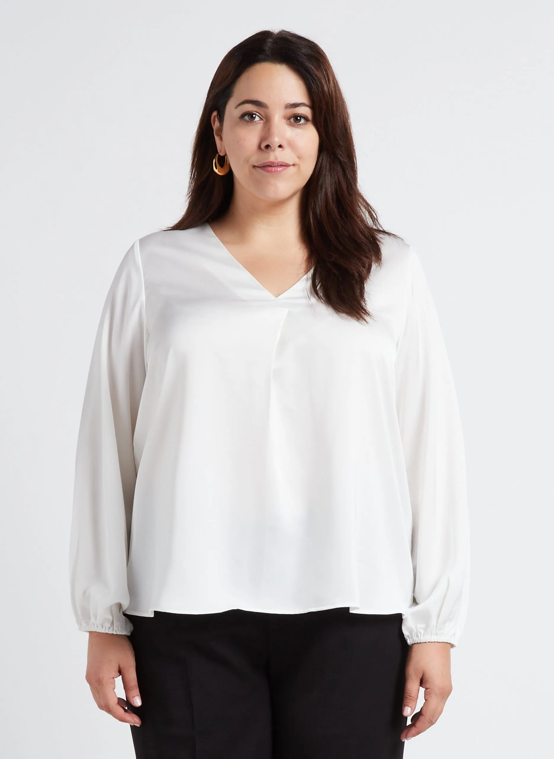 Blouse col V satinée Blanc ELLETTE