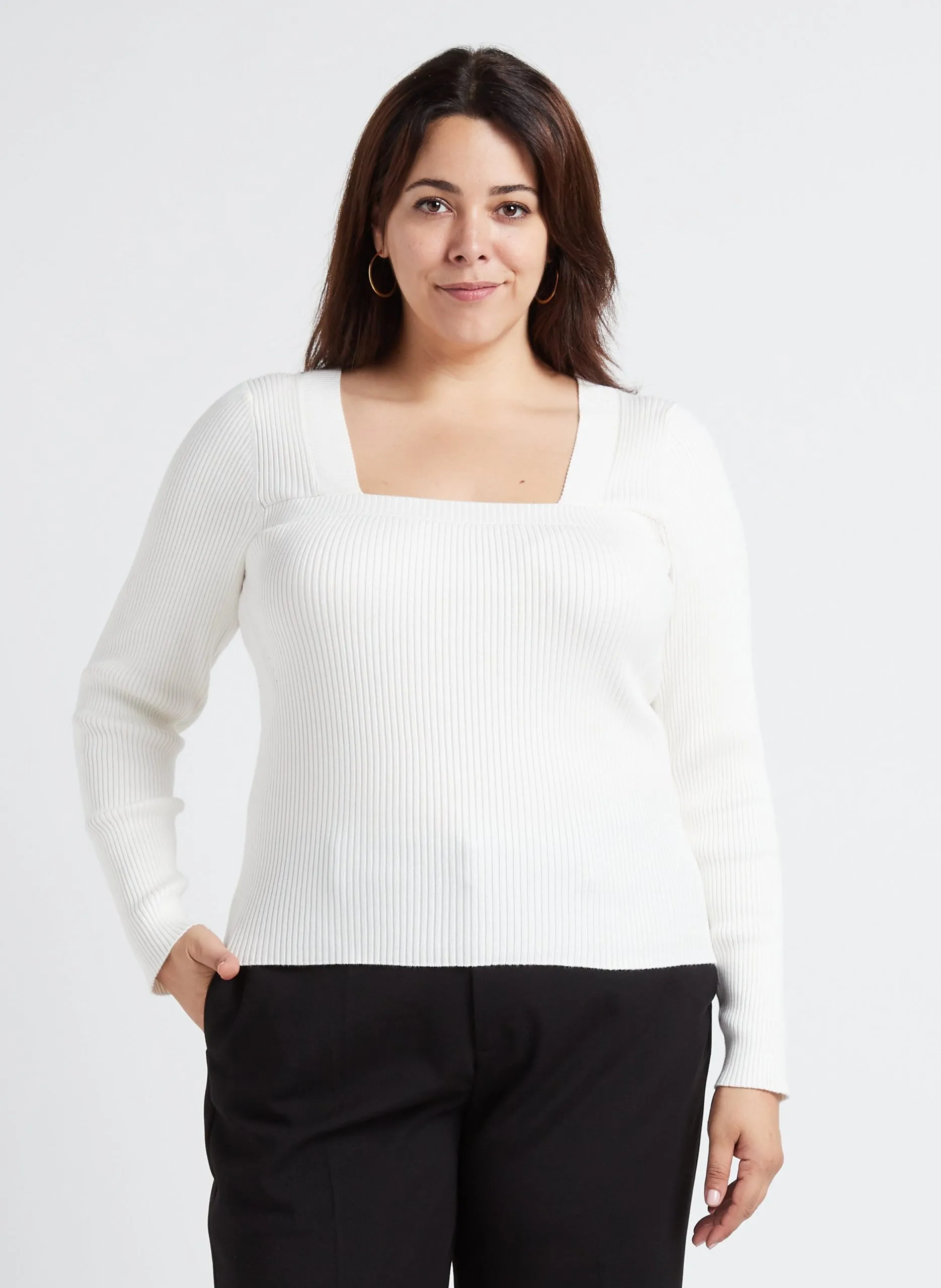 Top moulant col carré Blanc