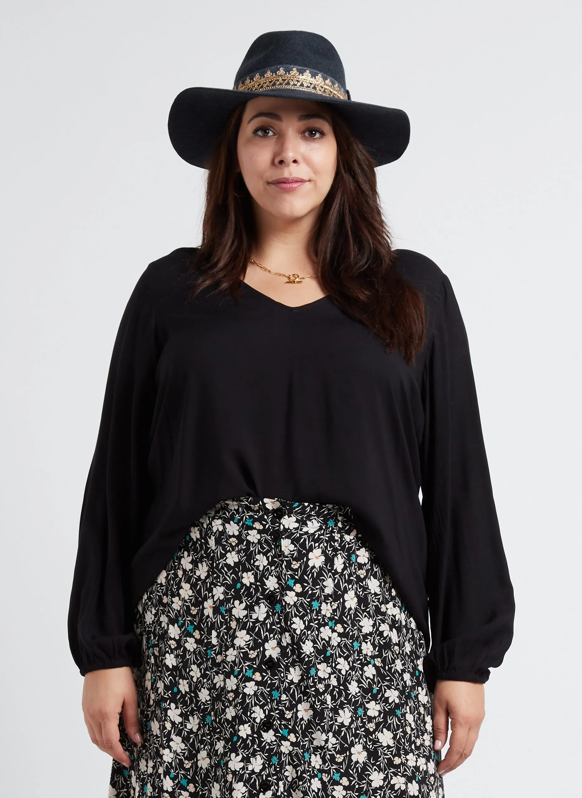 Top fluide col V imprimé Noir PAYA