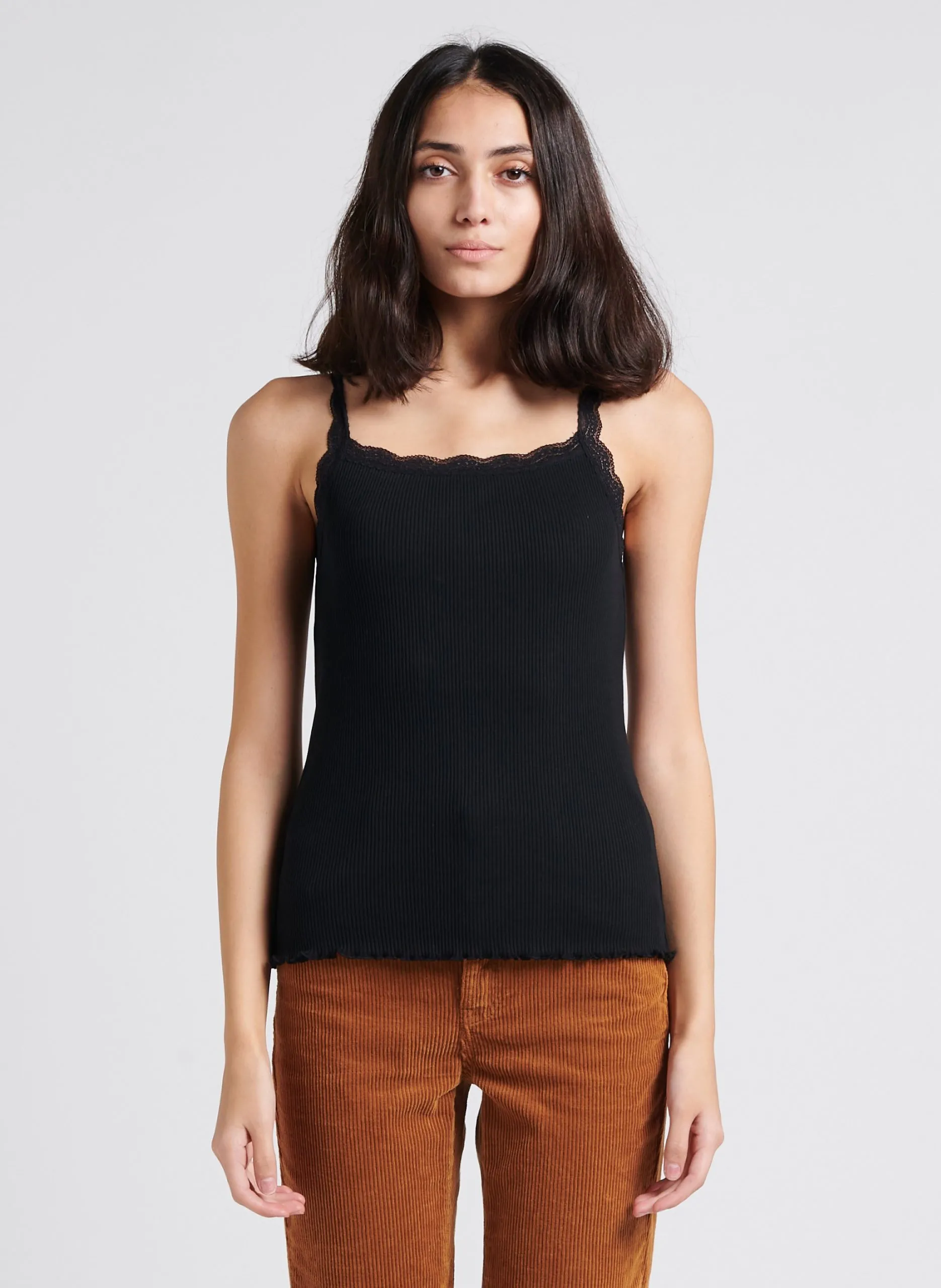 Débardeur col carré en coton Noir PERRY